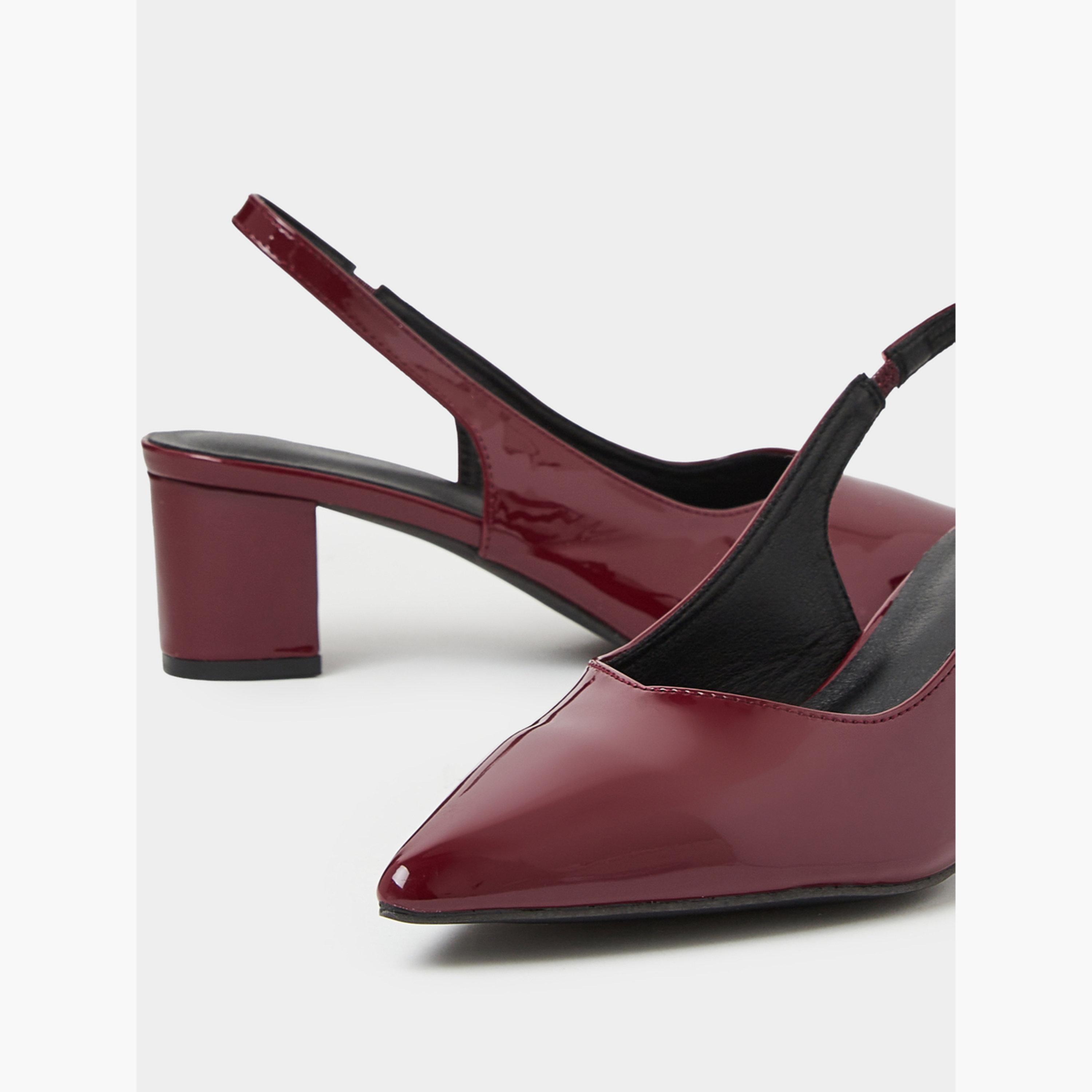 حذاء حريمي عنابي لمني بمقدمة مدببة وحزام خلفي-women-shoes-heels-image-5