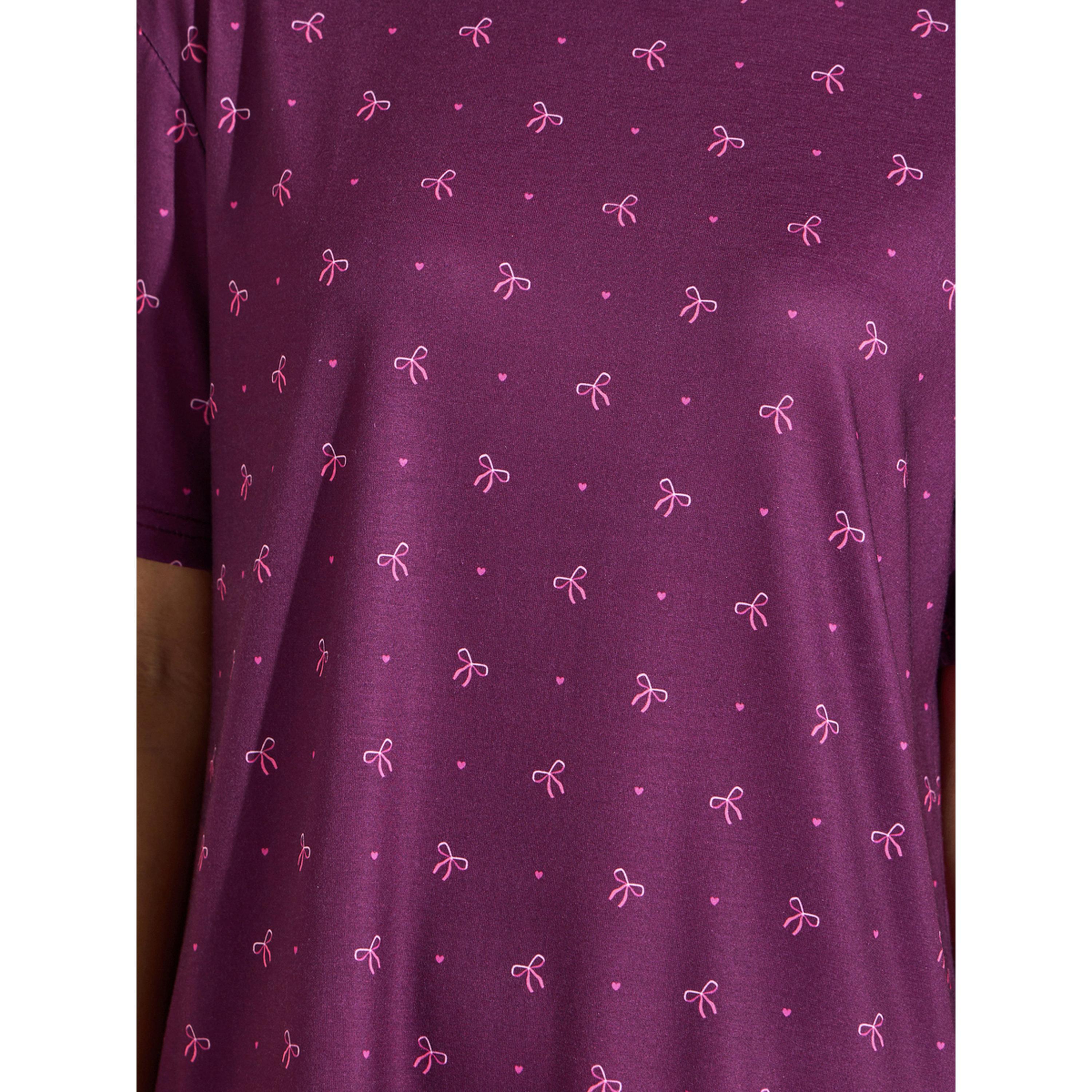 فستان نوم تيشيرت بطول الركبة وطبعة قلب وعقدة بالكامل باللون البرغندي-women-clothing-nightwear-nighties-image-4