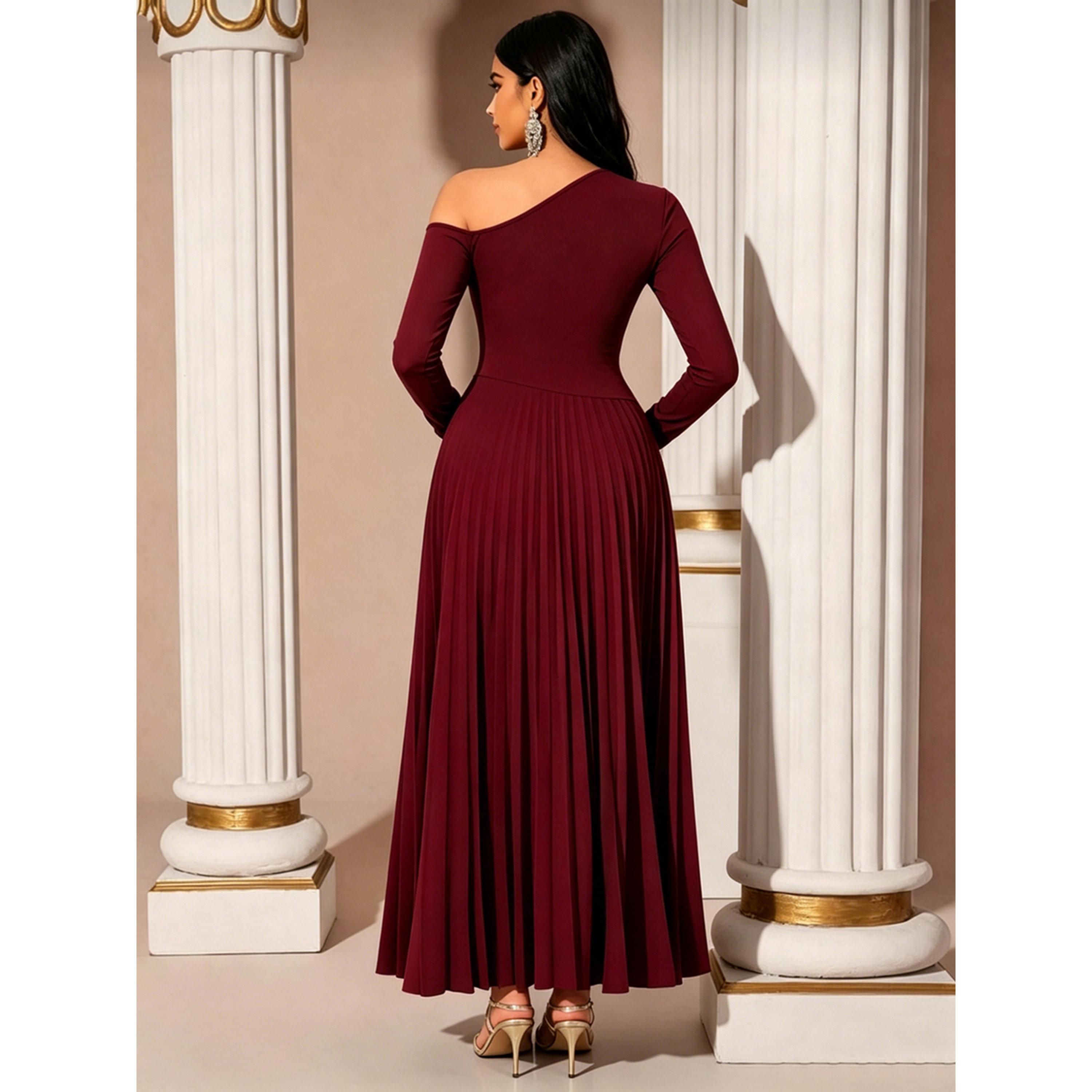 Styli Red Pleated A-Line Maxi Dress-women-clothing-dresses-image-2
