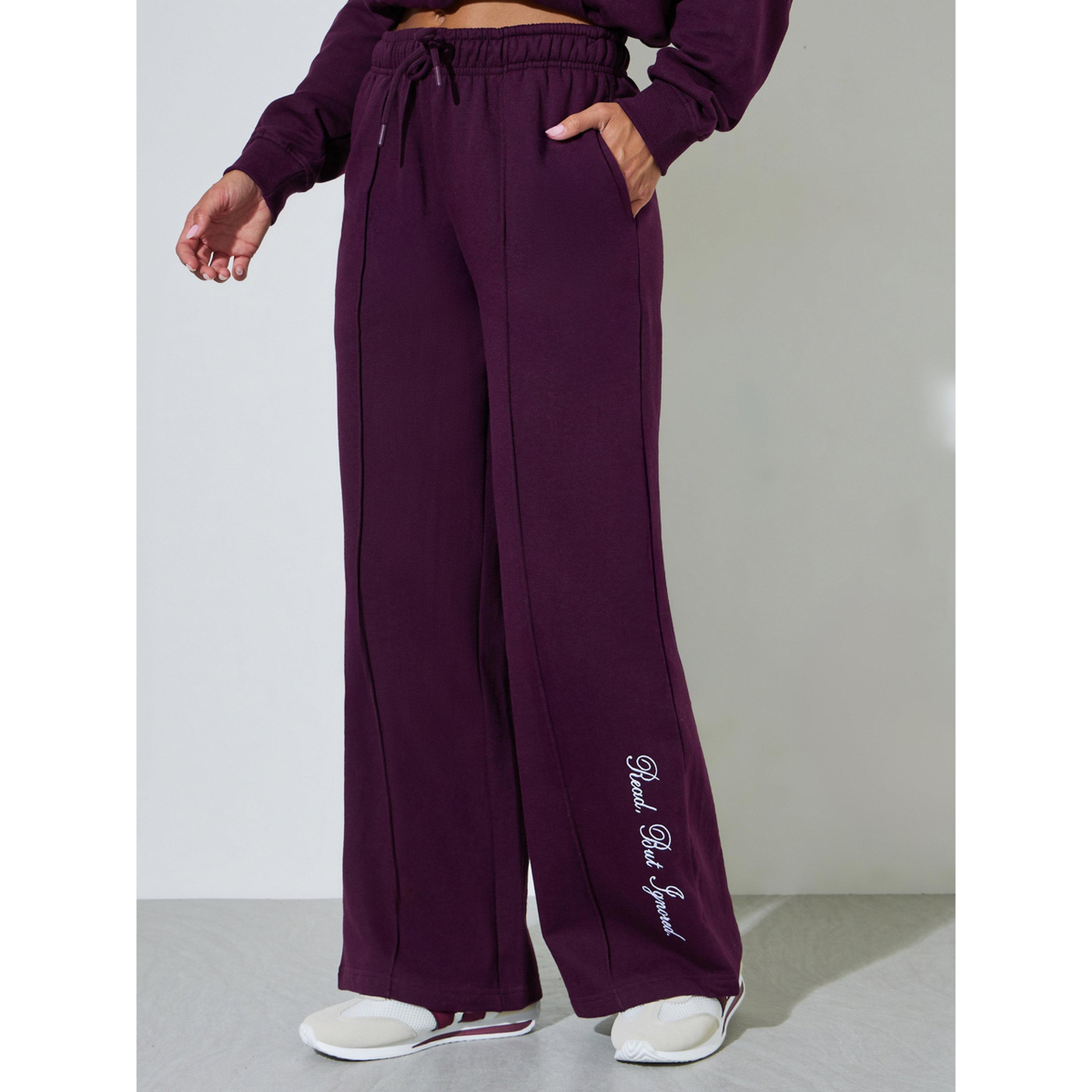 Styli Purple Embroidered Wide-Leg Joggers-women-clothing-joggers-image-1