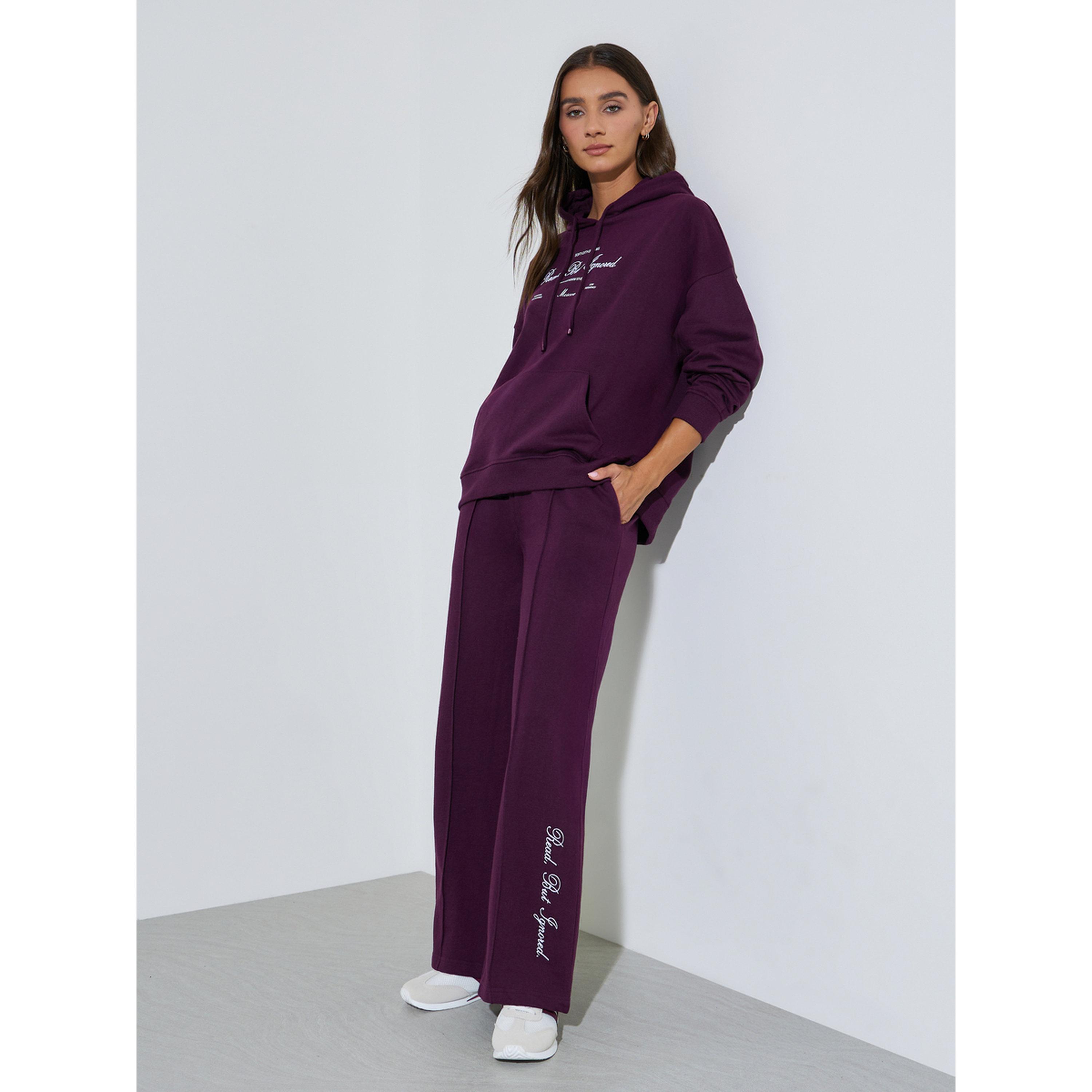 Styli Purple Embroidered Wide-Leg Joggers-women-clothing-joggers-image-2