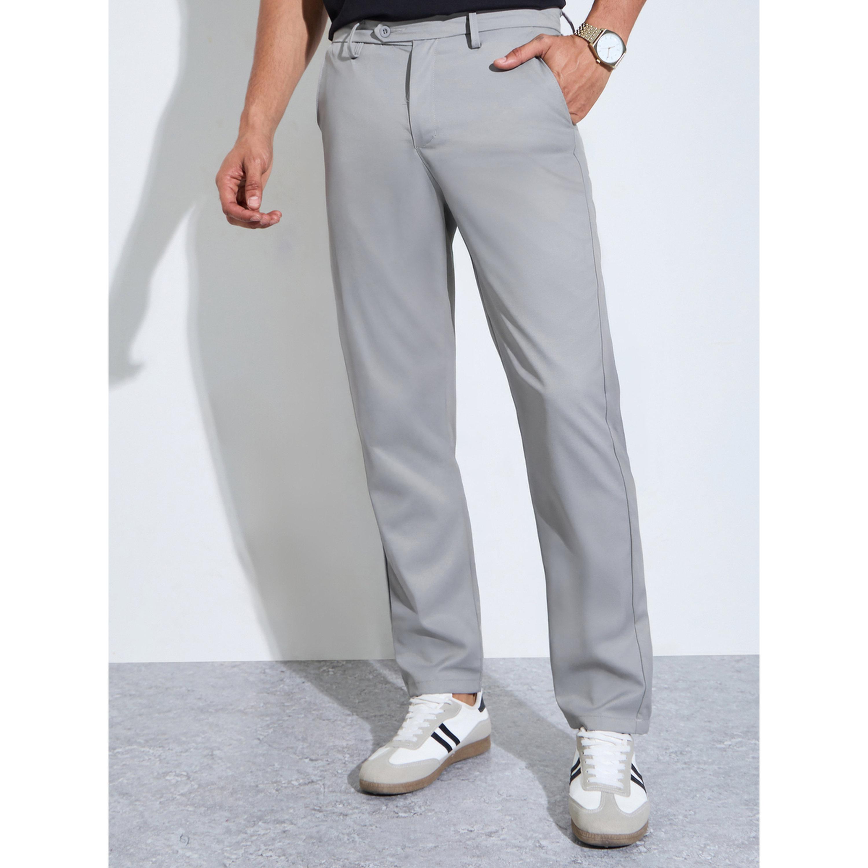 Styli Grey Solid Slim Fit Stretch Formal Trousers-men-clothing-trousersandchinos-trousers-image-1