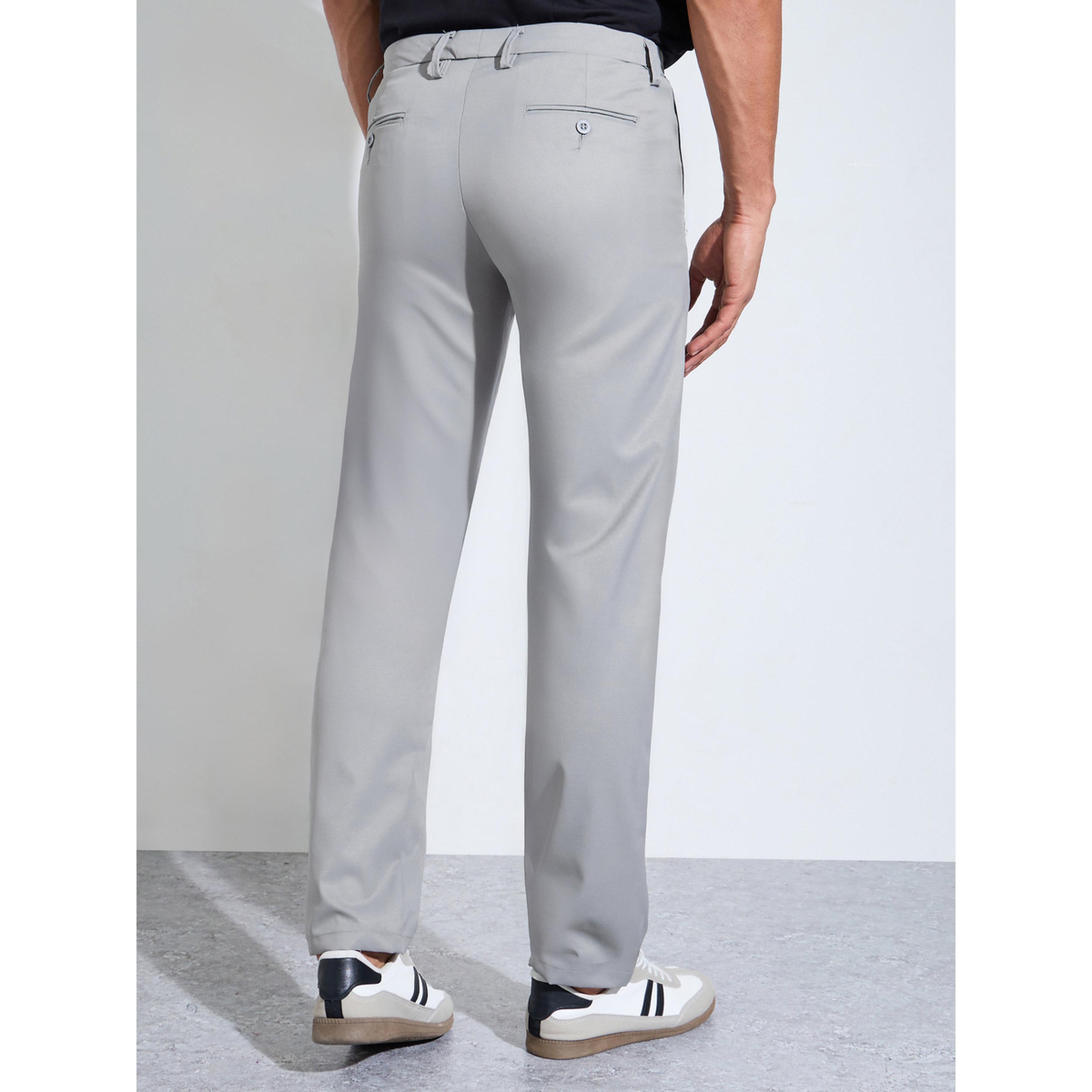Styli Grey Solid Slim Fit Stretch Formal Trousers-men-clothing-trousersandchinos-trousers-image-3