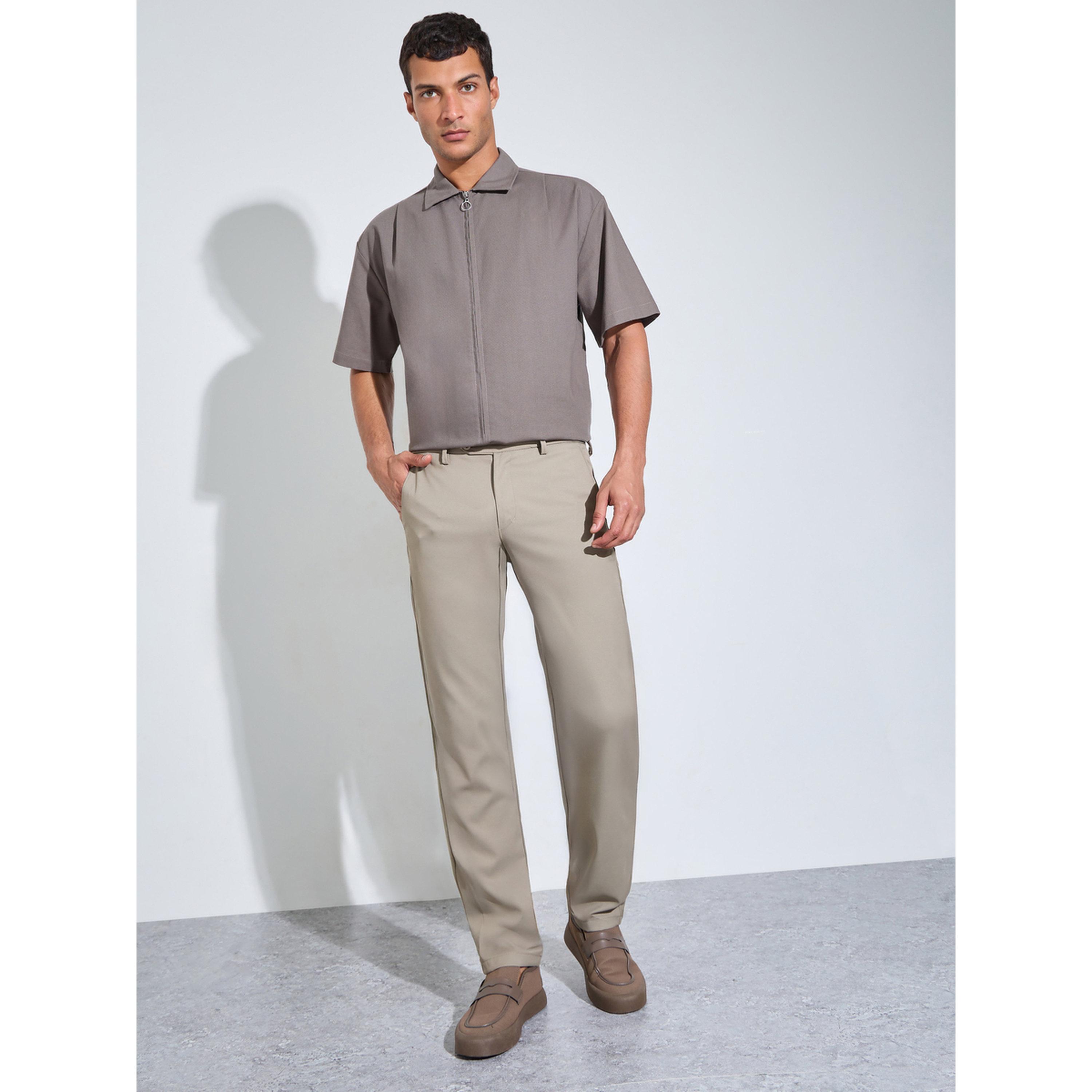 ستيلي بنطلون رسمي كاكي سادة مطاطي بقصة ضيقة-men-clothing-trousersandchinos-trousers-image-2