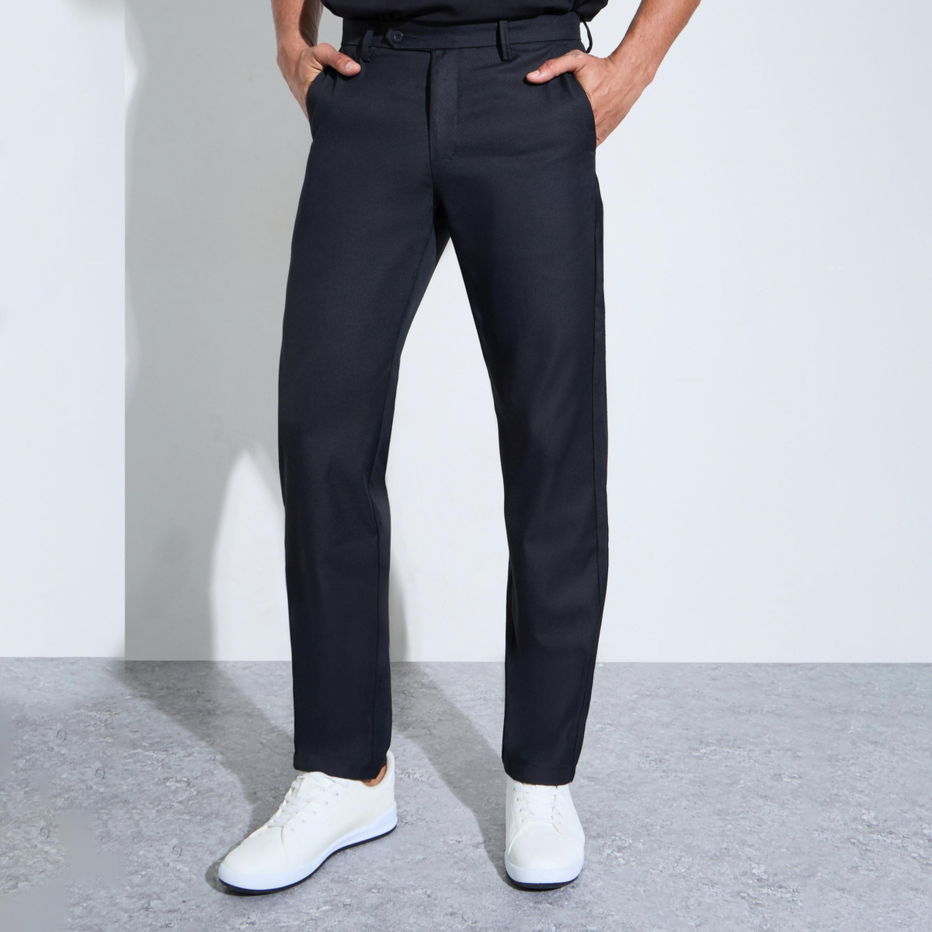 بنطال بقصة عادية سادة باللون الأسود-men-clothing-trousersandchinos-trousers-image-1
