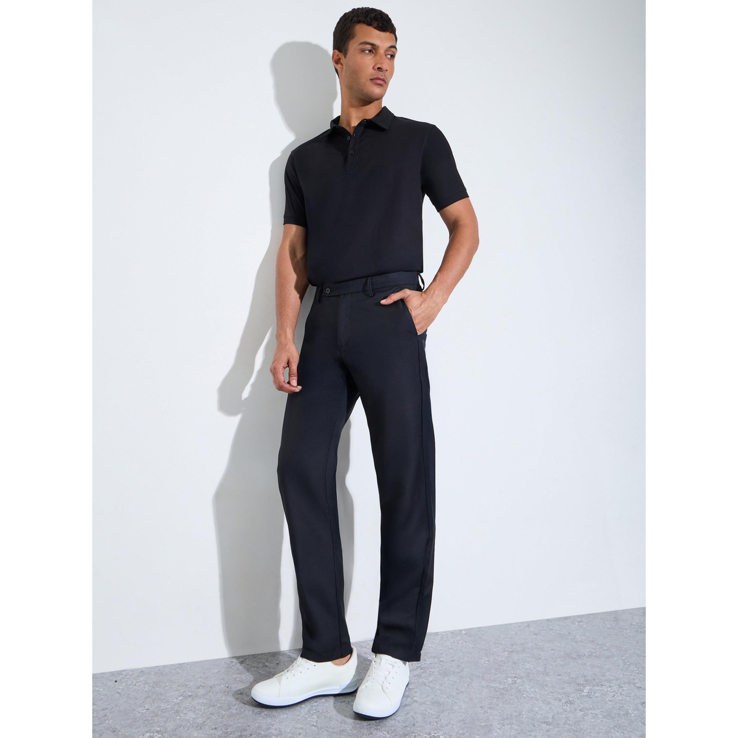 بنطال بقصة عادية سادة باللون الأسود-men-clothing-trousersandchinos-trousers-image-2