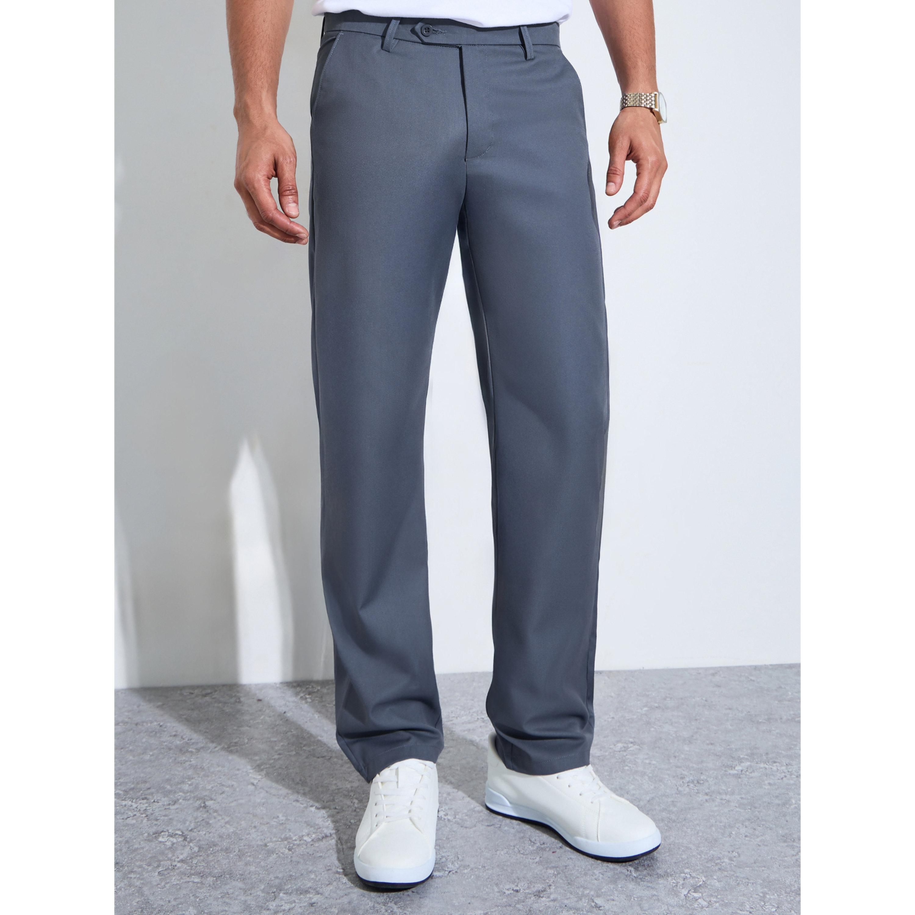 بنطال بقصة عادية سادة باللون الفحمي-men-clothing-trousersandchinos-trousers-image-1