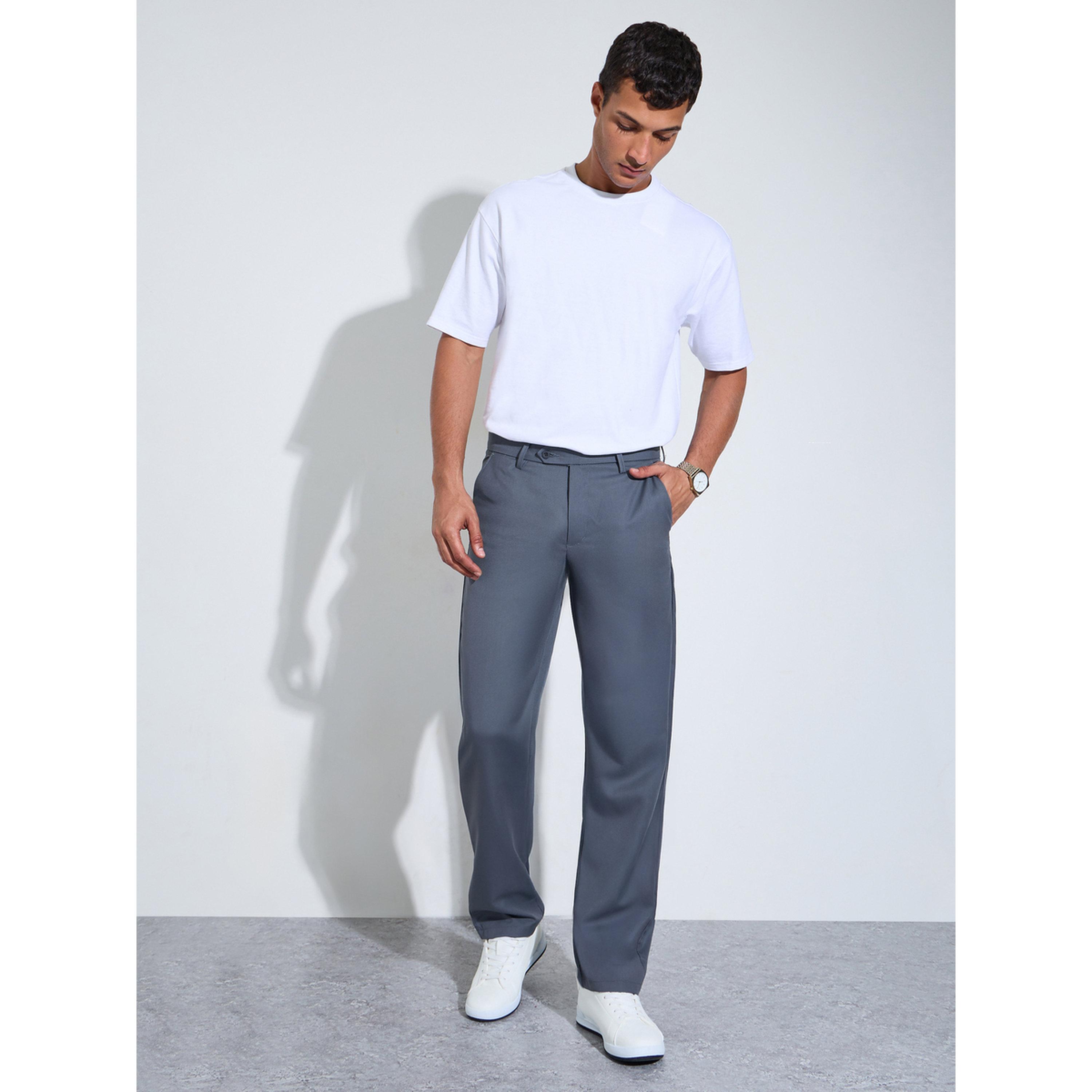 بنطال بقصة عادية سادة باللون الفحمي-men-clothing-trousersandchinos-trousers-image-2