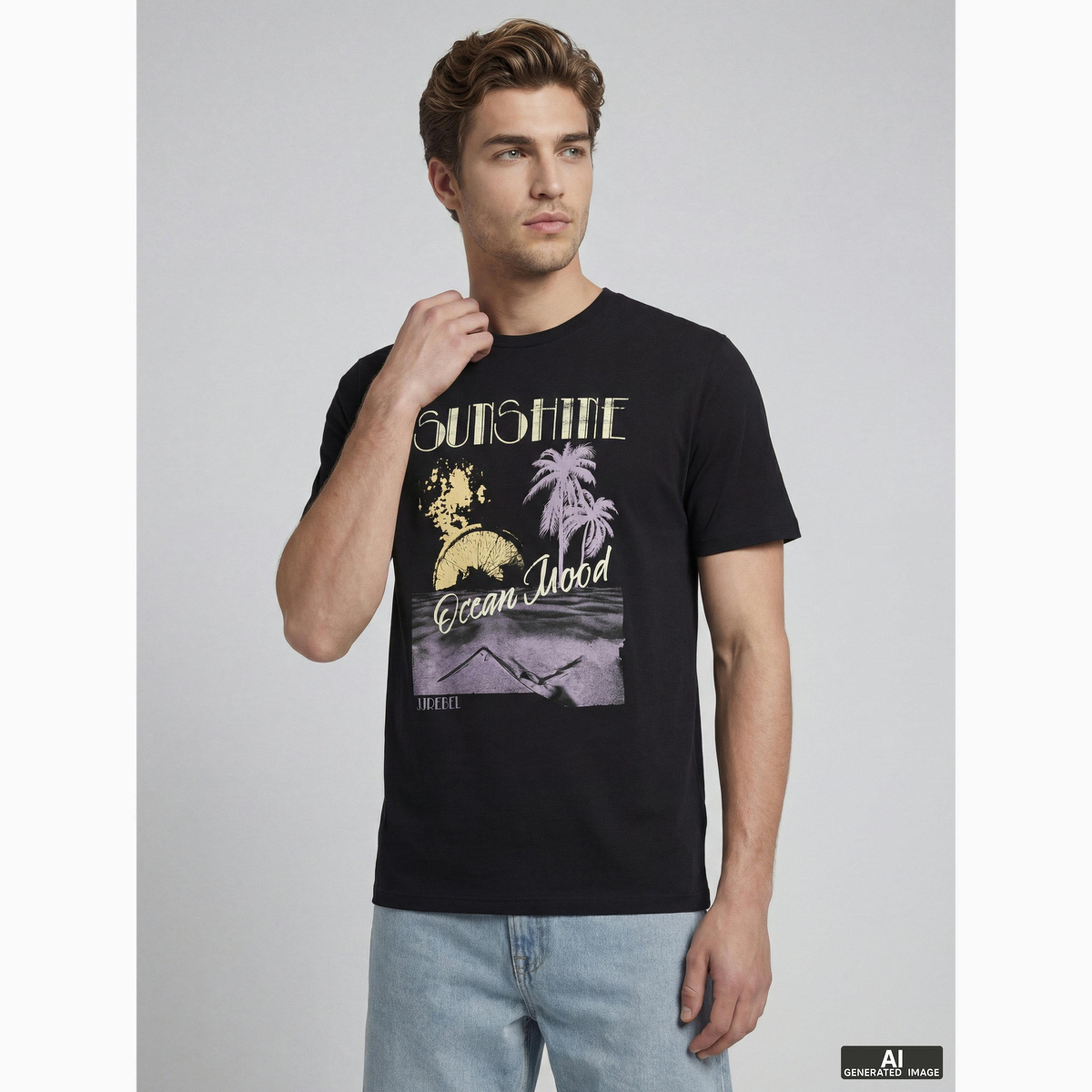 تيشيرت رجالي بياقة دائرية وطبعة جرافيك-men-clothing-tshirtsandpolos-tshirts-image-1