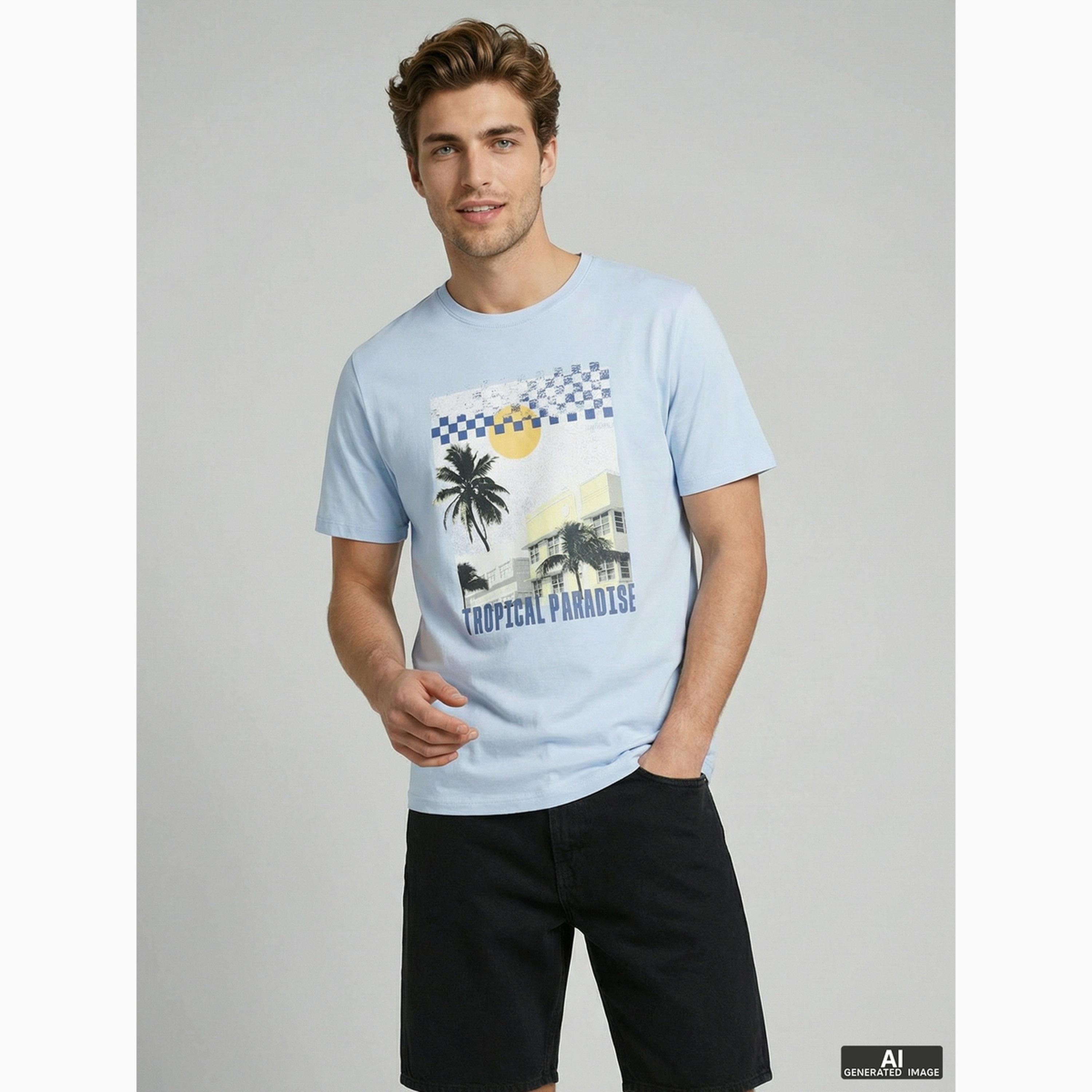 تيشيرت رجالي بياقة دائرية وطبعة جرافيك-men-clothing-tshirtsandpolos-tshirts-image-1