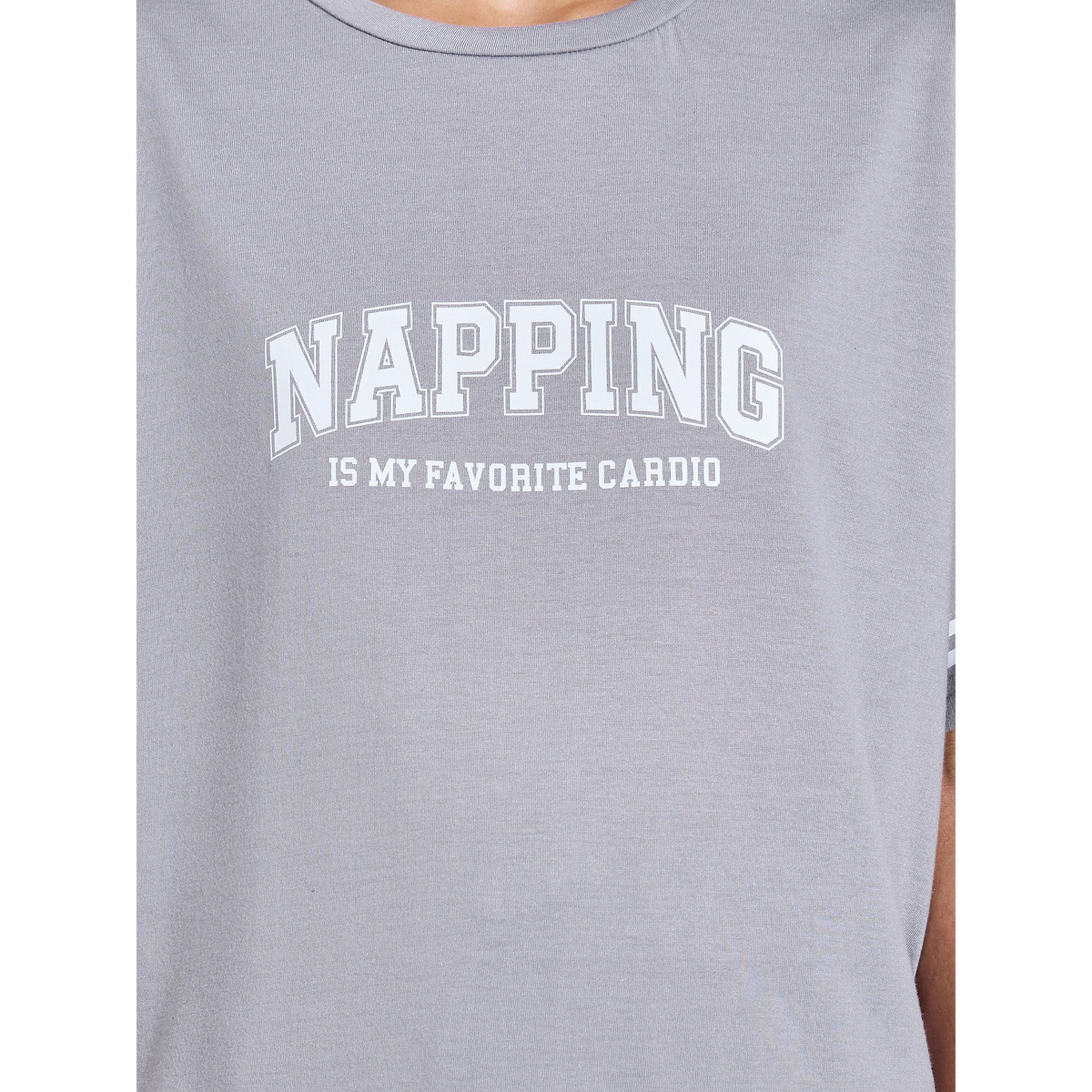 Styli Grey Slogan Print T-Shirt and Wide Leg Pants Pyjama Set-women-clothing-nightwear-pyjamas-longsets-image-5