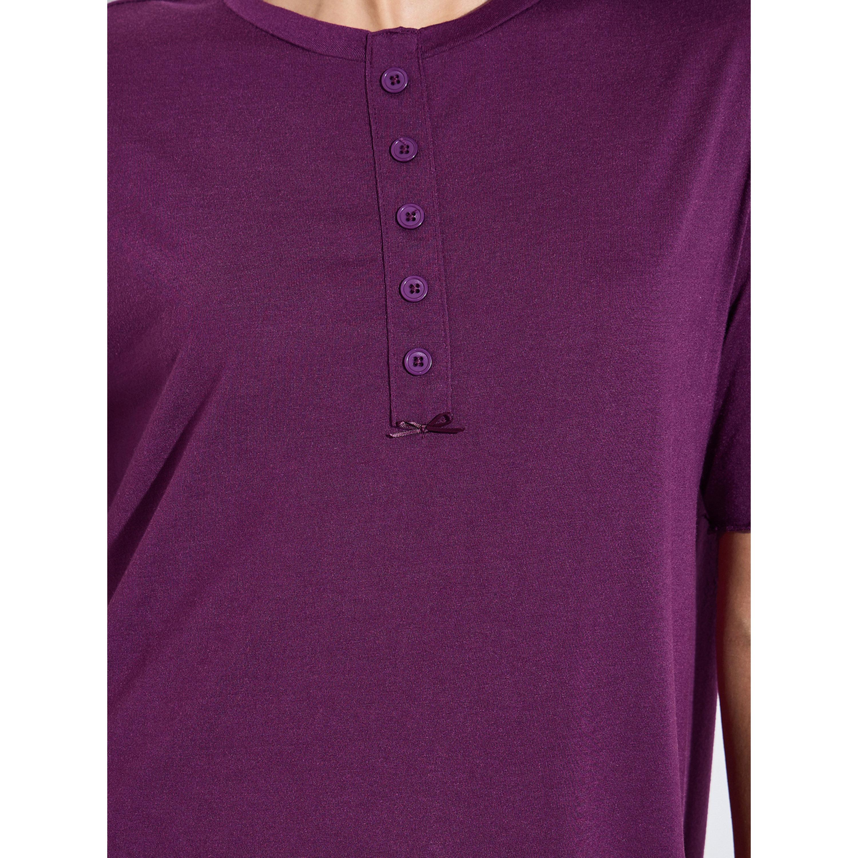 قميص نوم ميدي تيشيرت بحافة بكشكشة سادة باللون البنفسجي-women-clothing-nightwear-nighties-image-4