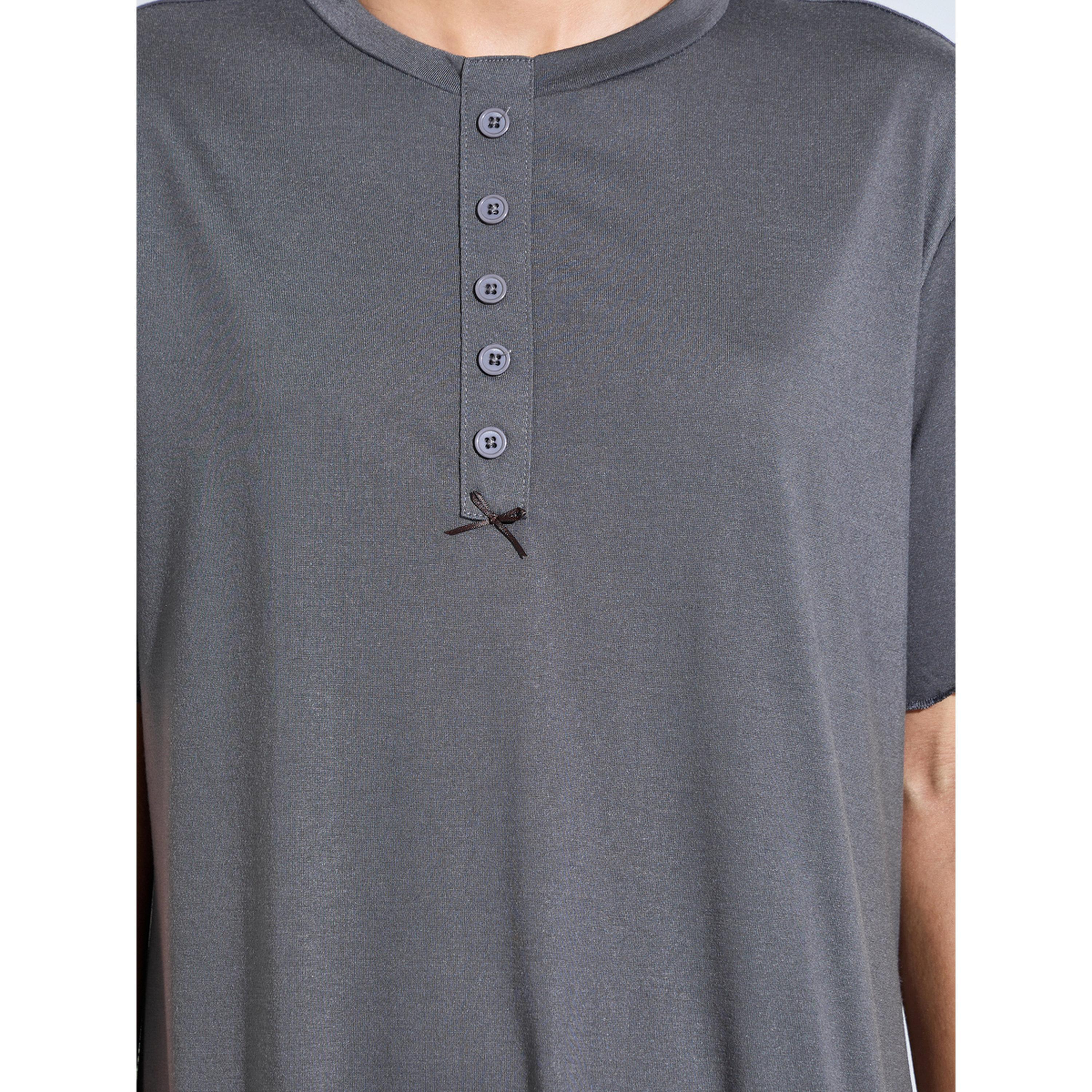 Styli Charcoal Solid Ruffled Hem T-Shirt Midi Nightdress-women-clothing-nightwear-nighties-image-4