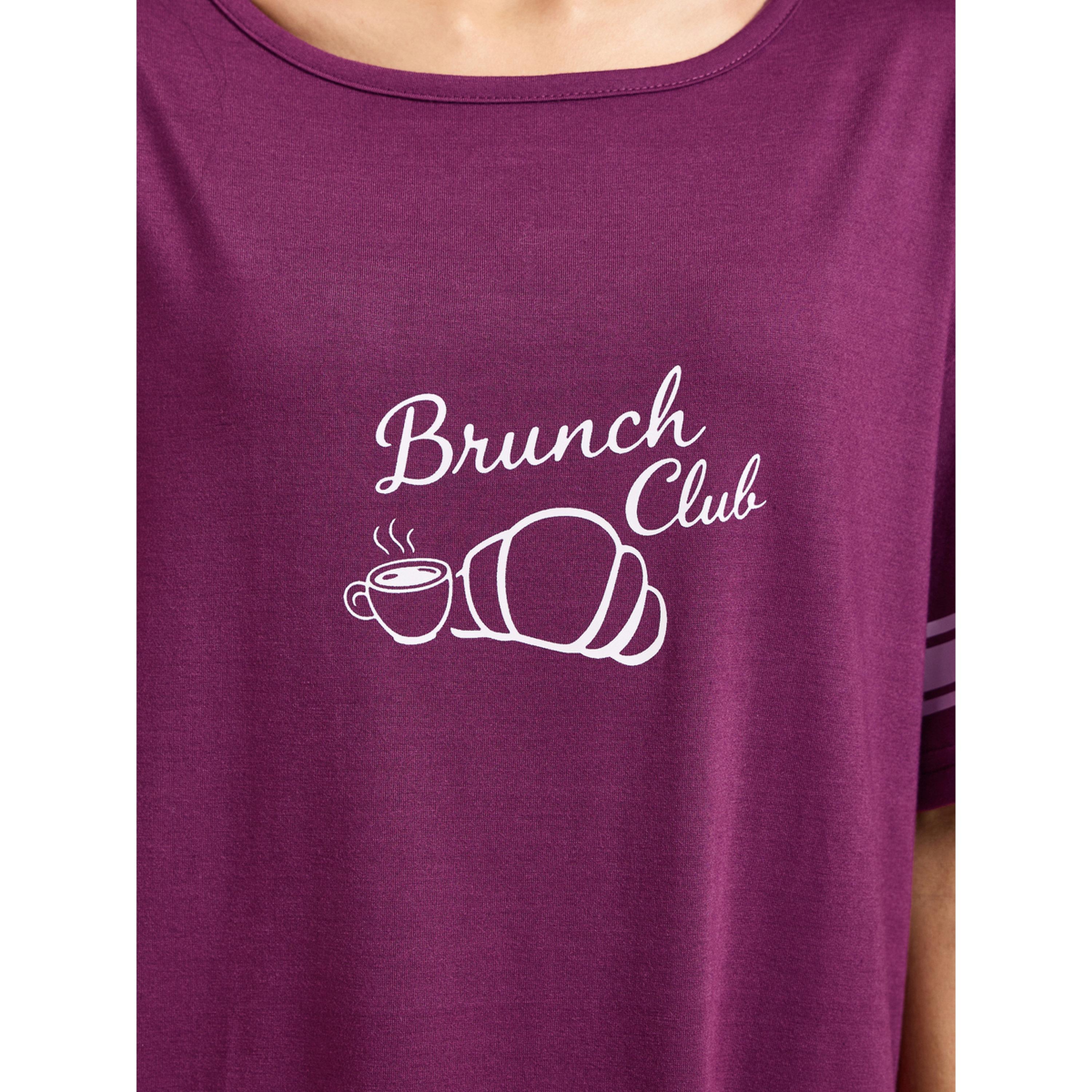 Styli Burgundy Slogan print Striped Sleeves T-Shirt Maxi Nightdress-women-clothing-nightwear-nighties-image-4