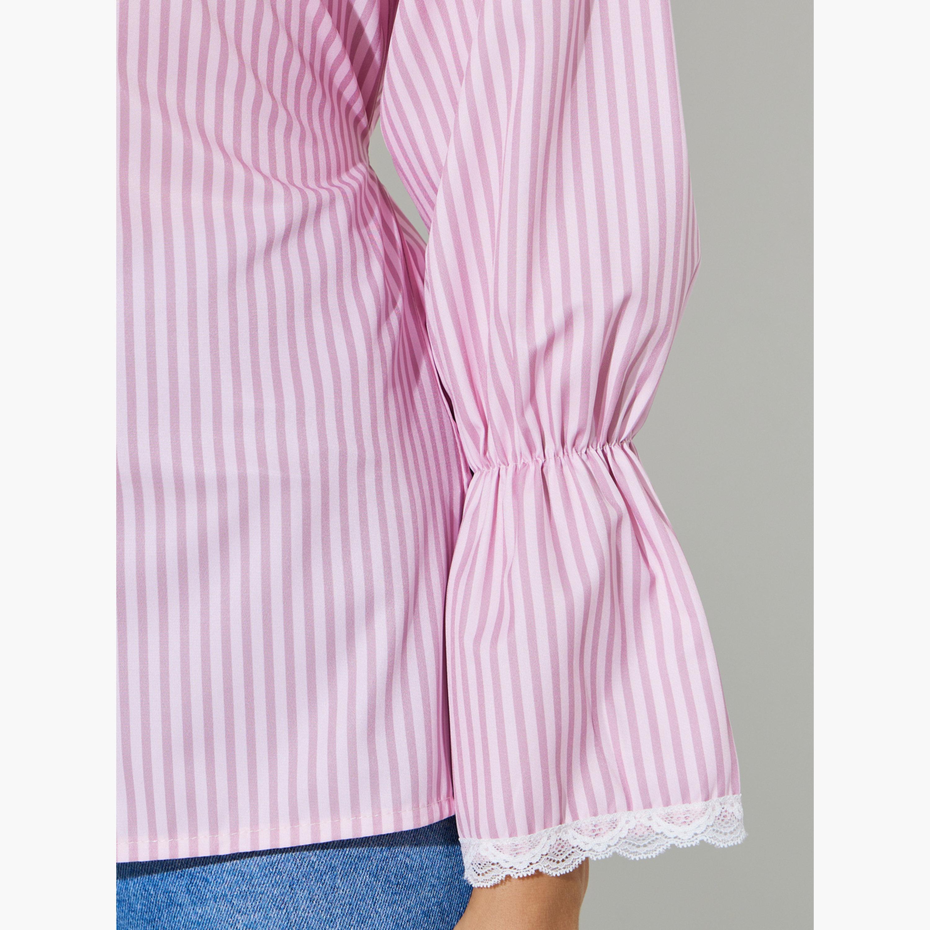 Styli Pink Striped Long Sleeve Casual Shirt-women-clothing-shirtsandblouses-shirts-image-4