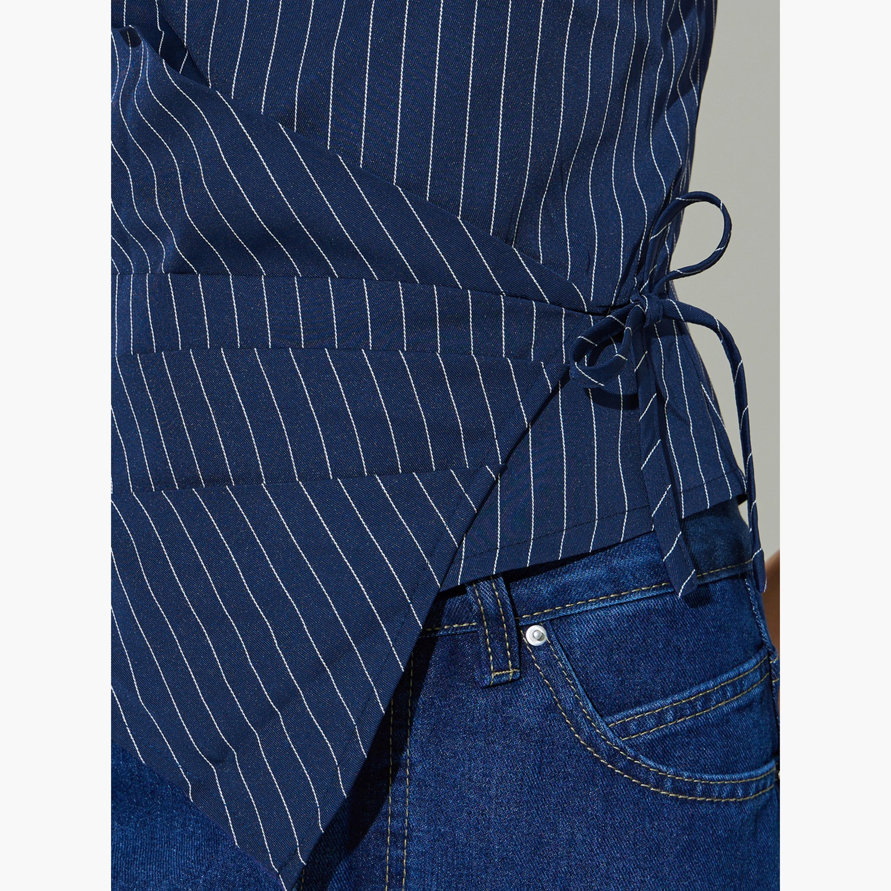 Styli Navy Blue Pinstripe Sleeveless Wrap Top-women-clothing-shirtsandblouses-blouses-image-4