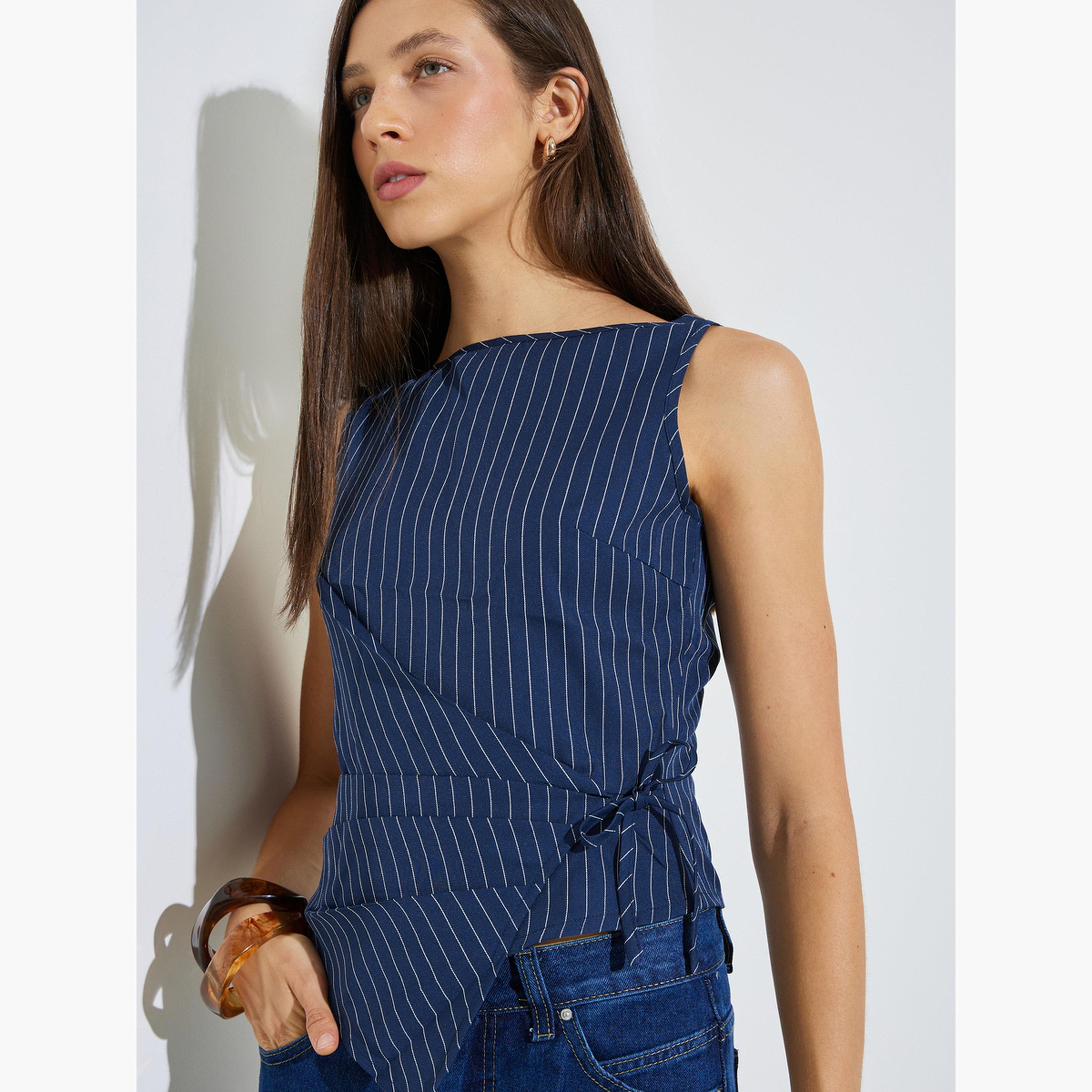 بلوزة لف بلا أكمام مخططة-women-clothing-shirtsandblouses-blouses-image-5