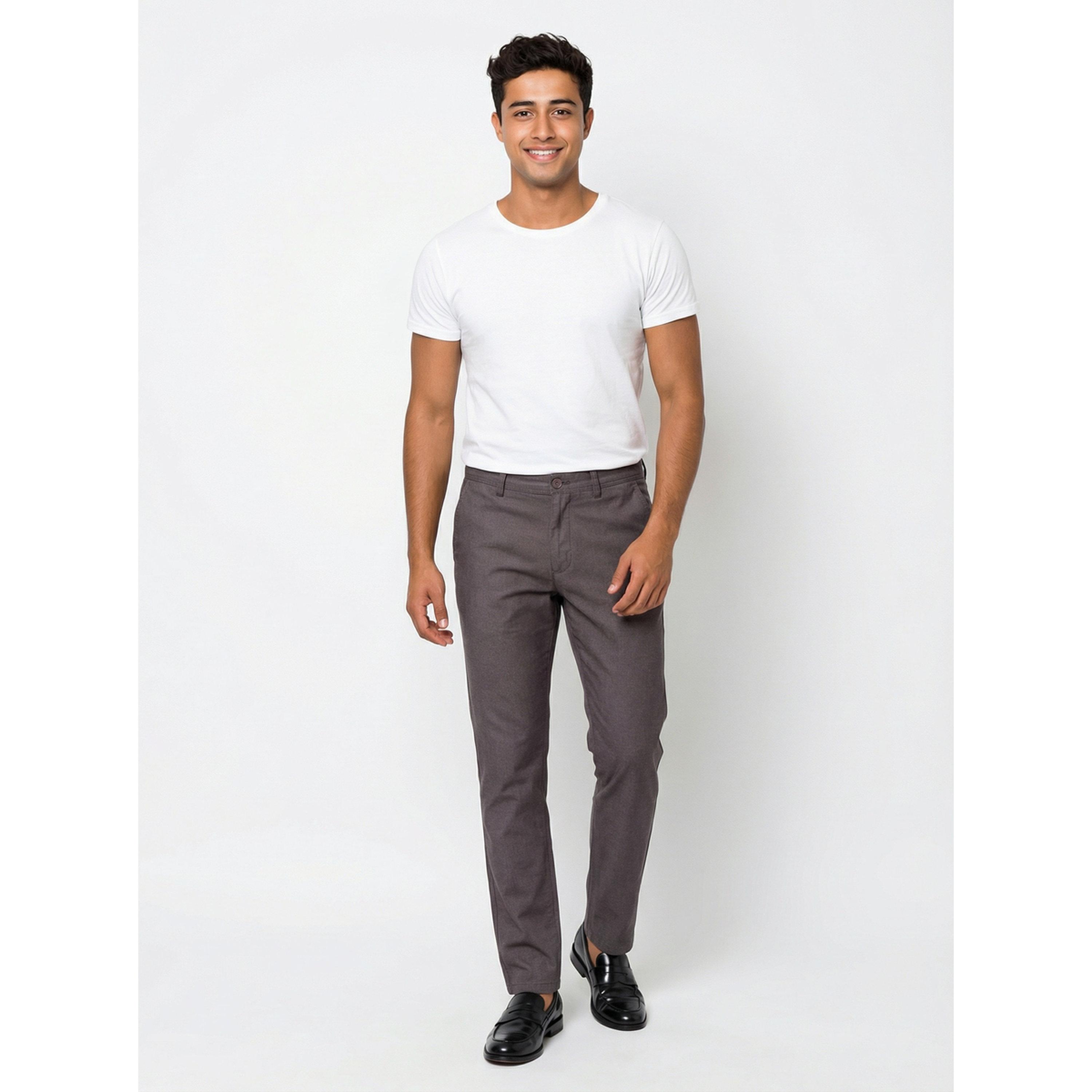 TURTLE X Styli Chocolate Solid Structured Trousers-men-clothing-trousersandchinos-trousers-image-2
