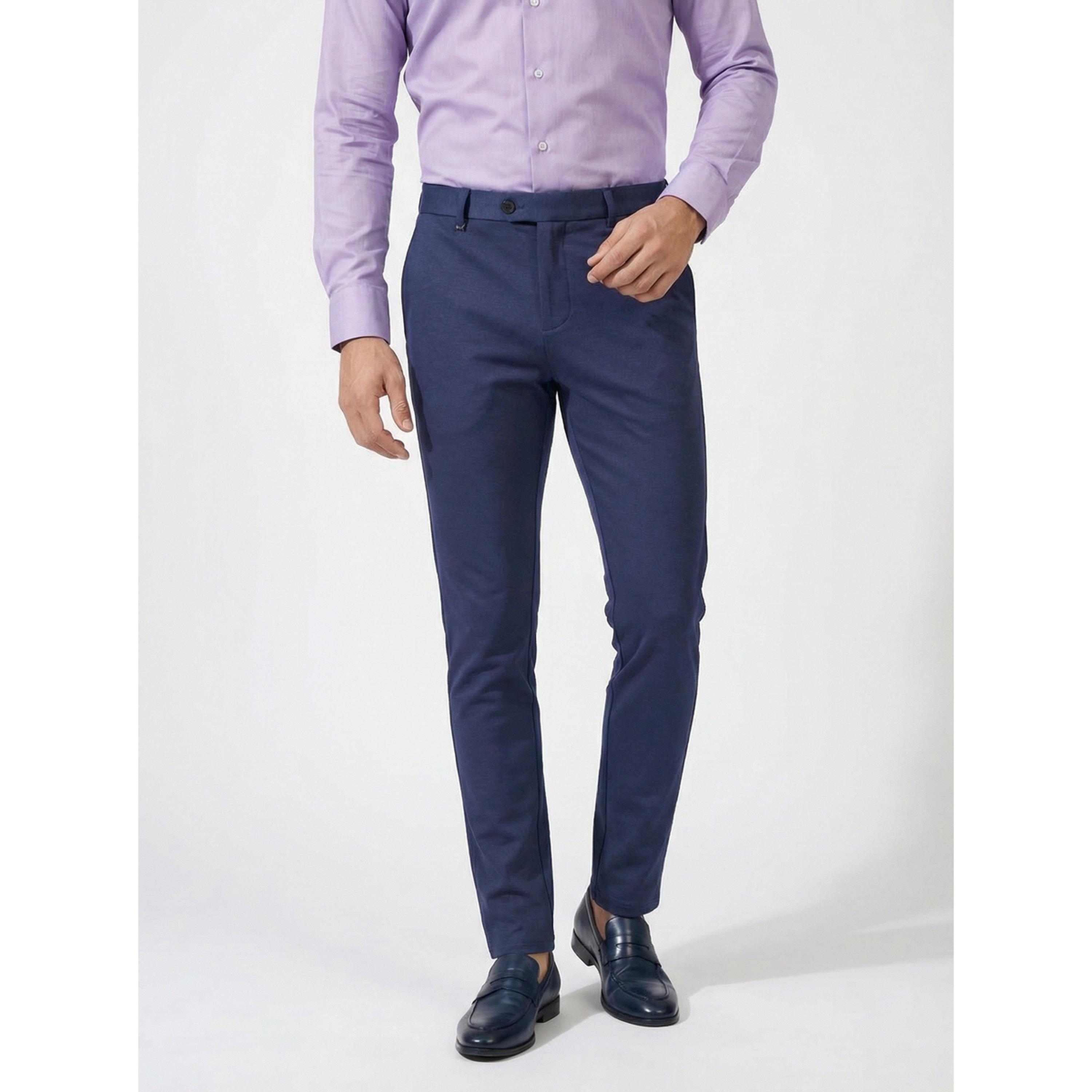 TURTLE X Styli Navy Blue Solid Structured Trousers-men-clothing-trousersandchinos-trousers-image-1
