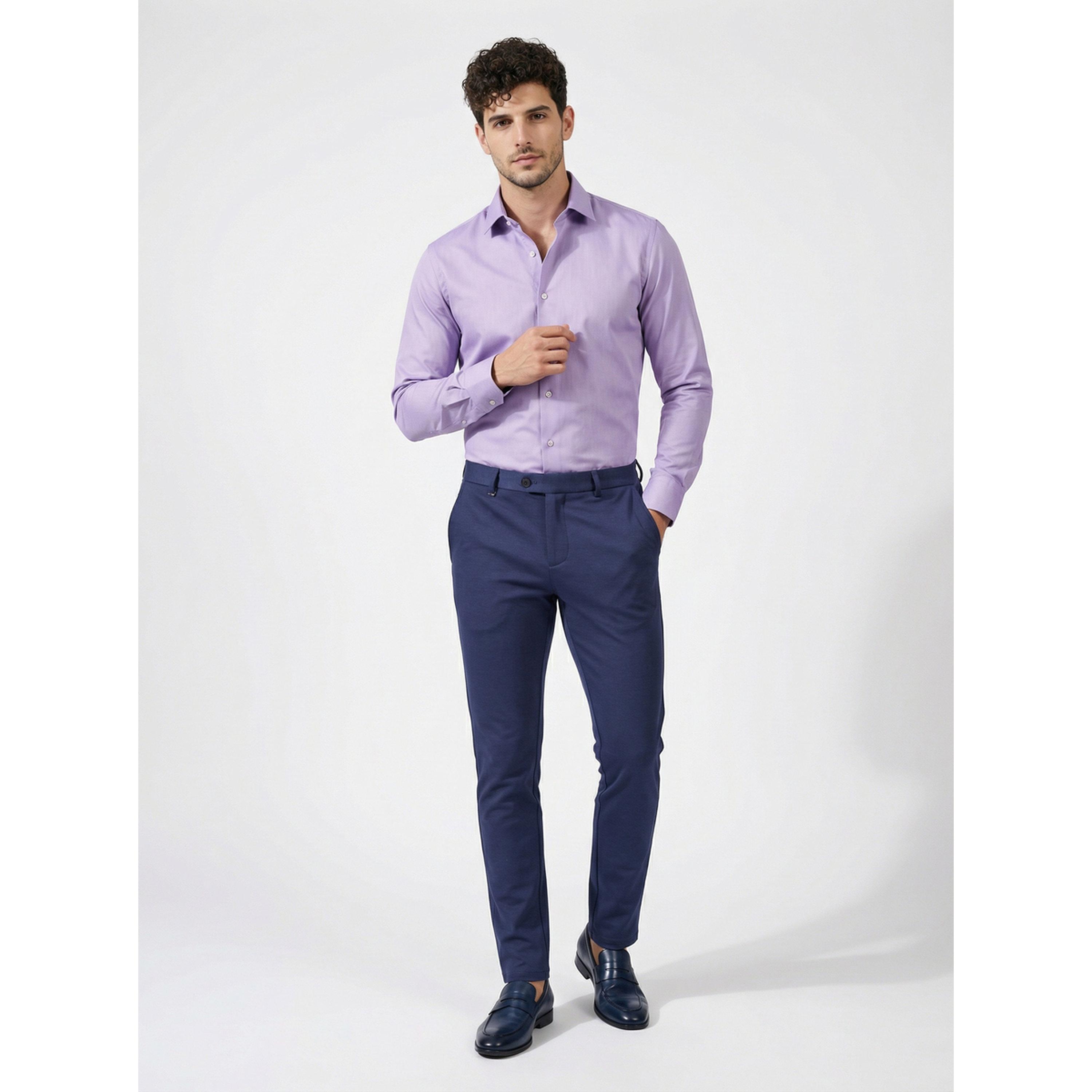 TURTLE X Styli Navy Blue Solid Structured Trousers-men-clothing-trousersandchinos-trousers-image-2