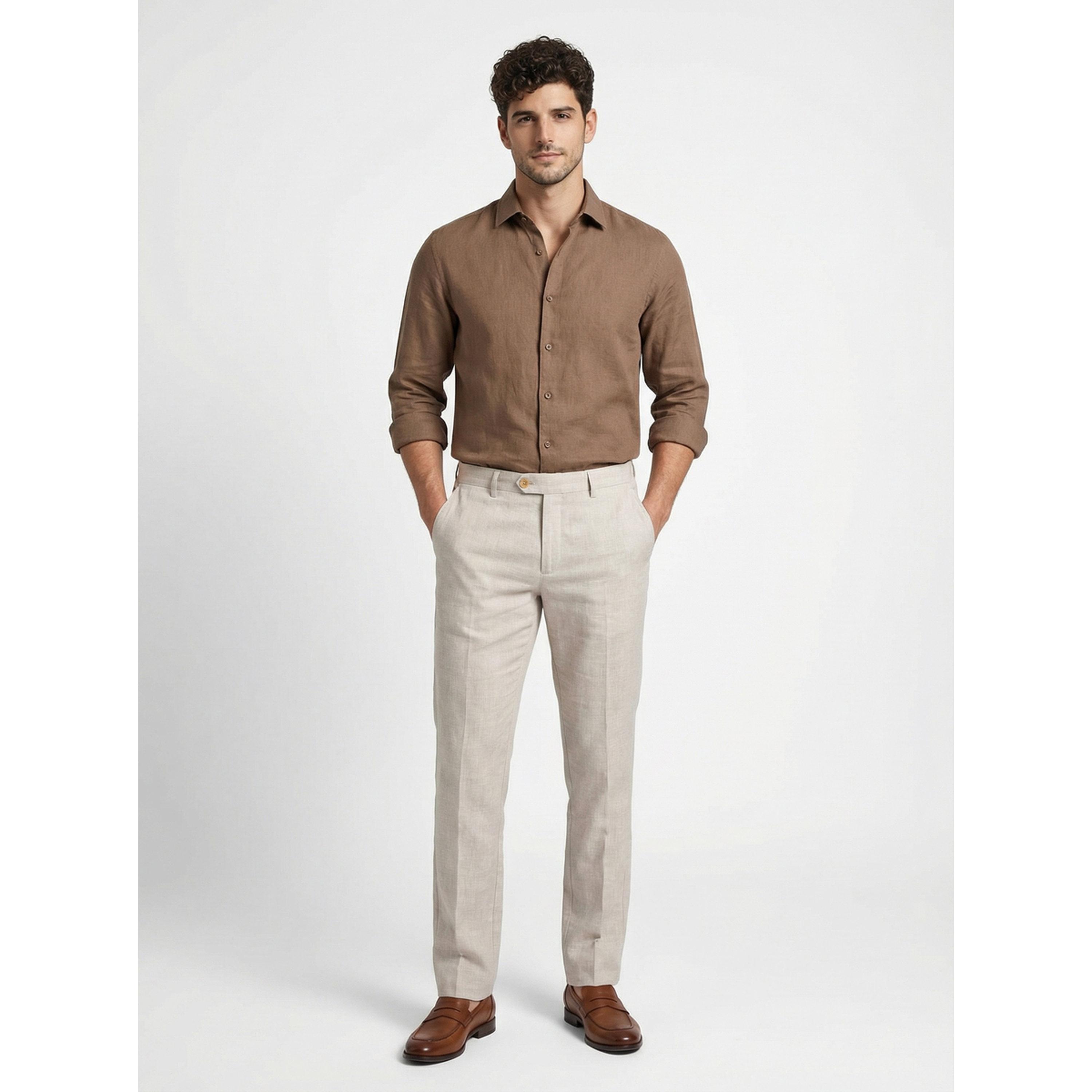 TURTLE X Styli Beige Solid Structured Trousers-men-clothing-trousersandchinos-trousers-image-2
