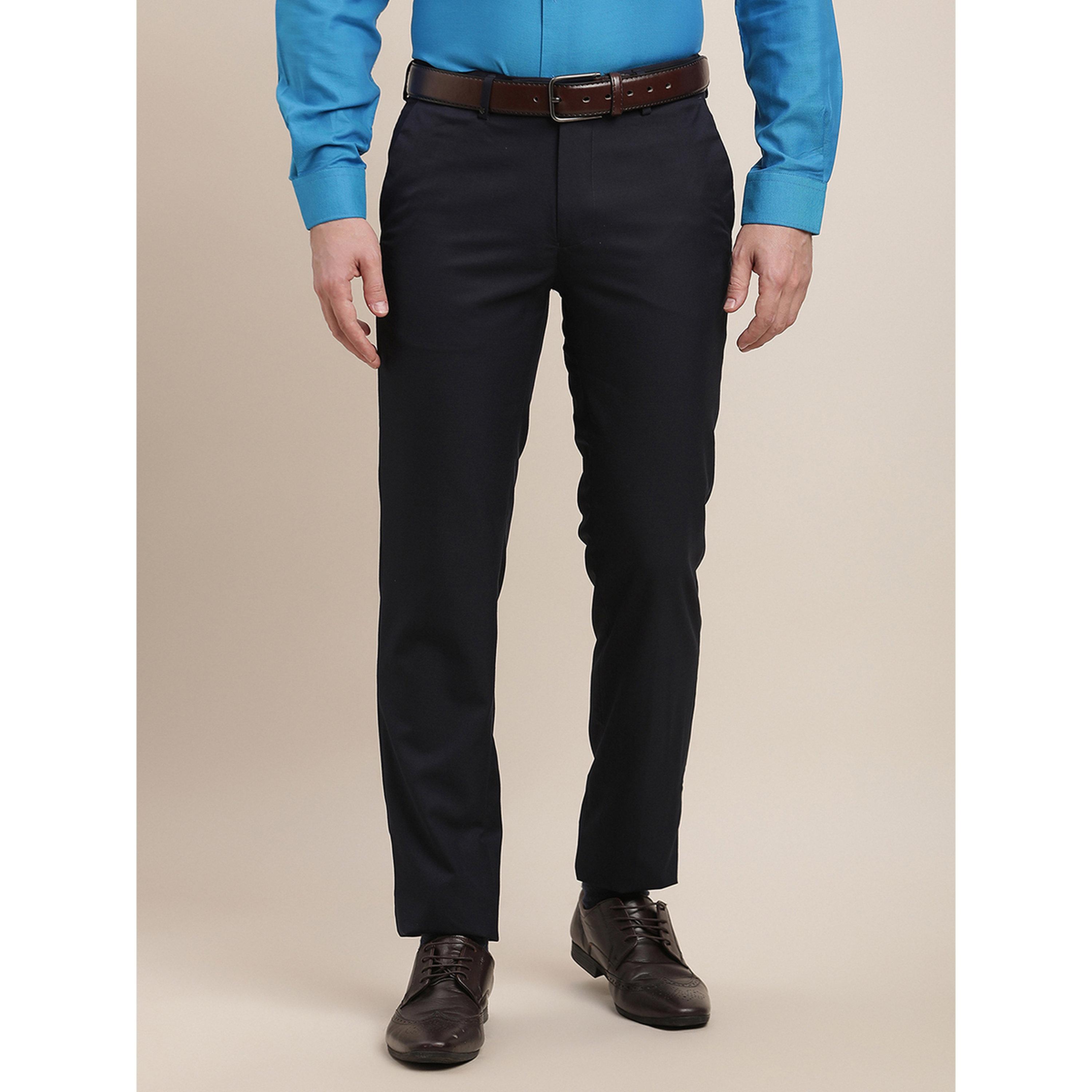 TURTLE X Styli Navy Blue Solid Structured Trousers-men-clothing-trousersandchinos-trousers-image-1