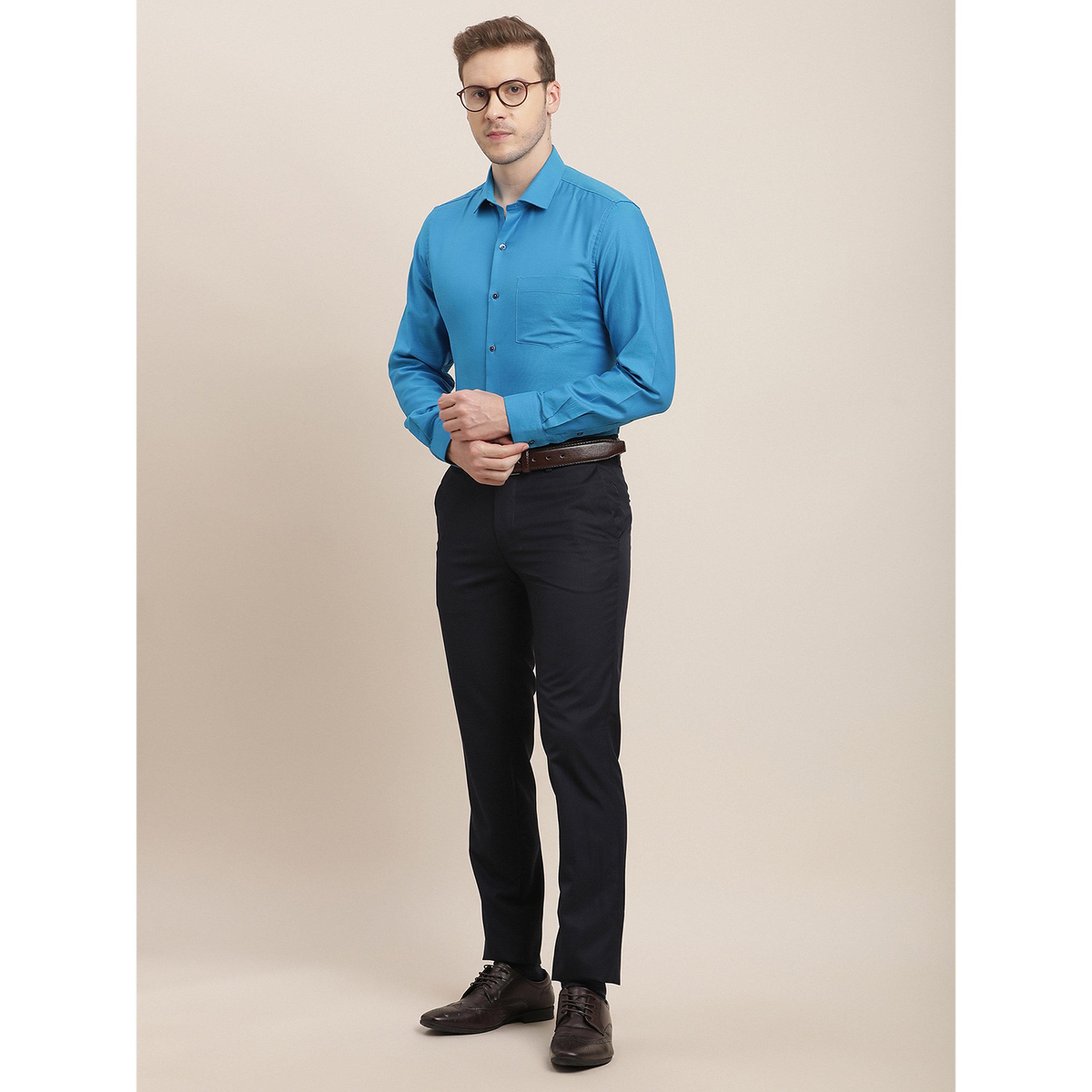 TURTLE X Styli Navy Blue Solid Structured Trousers-men-clothing-trousersandchinos-trousers-image-2