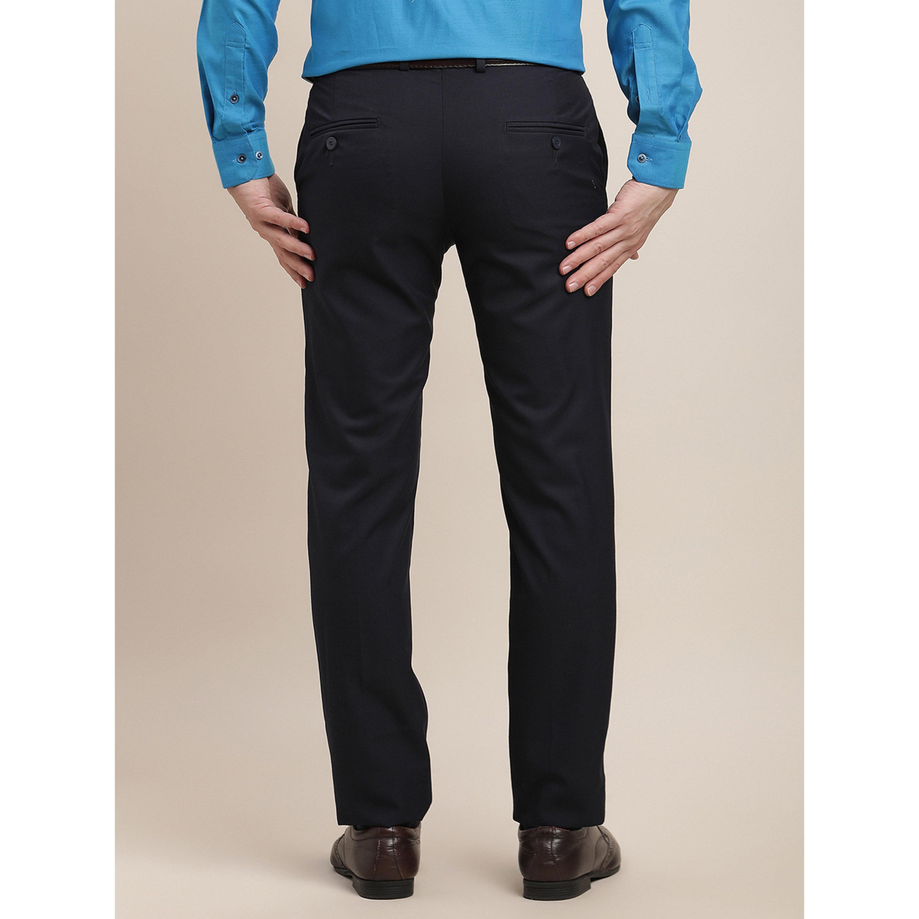 TURTLE X Styli Navy Blue Solid Structured Trousers-men-clothing-trousersandchinos-trousers-image-3