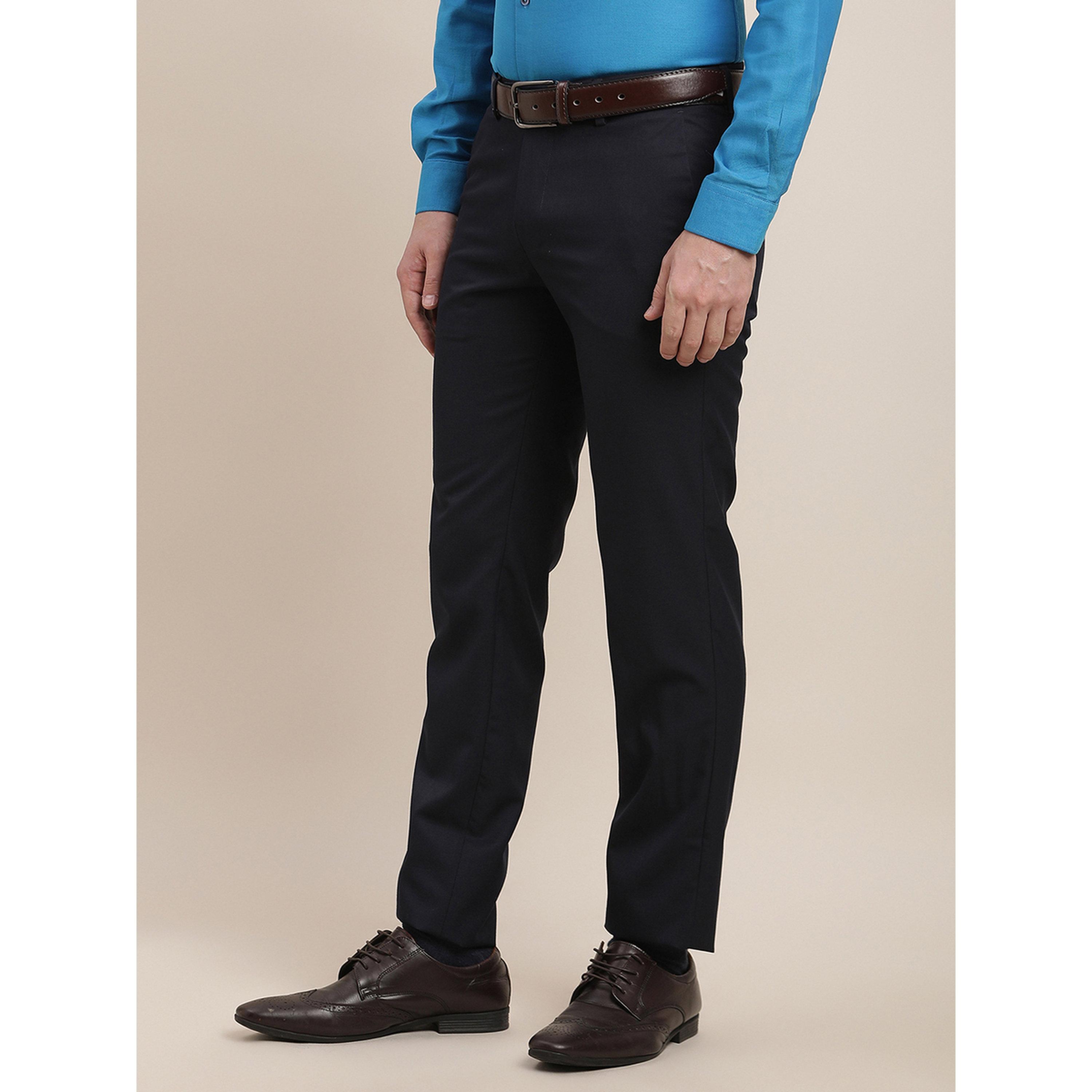 TURTLE X Styli Navy Blue Solid Structured Trousers-men-clothing-trousersandchinos-trousers-image-4