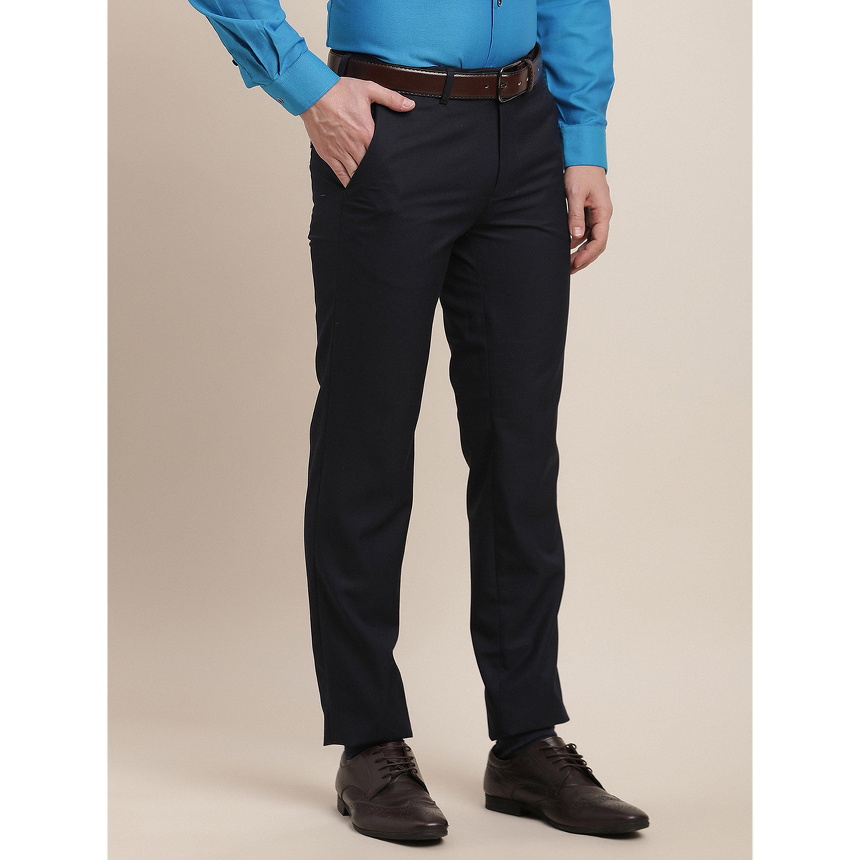 TURTLE X Styli Navy Blue Solid Structured Trousers-men-clothing-trousersandchinos-trousers-image-5
