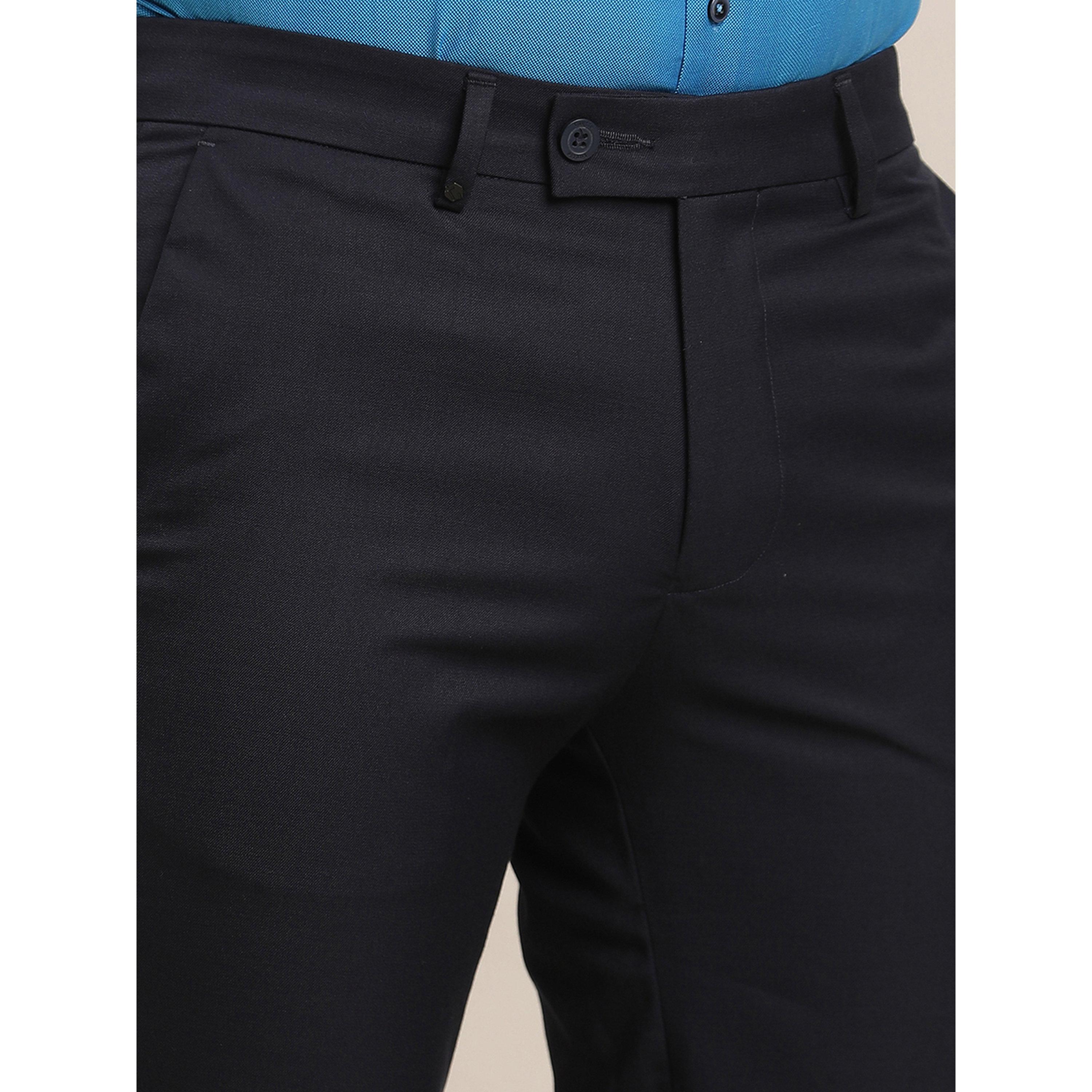 TURTLE X Styli Navy Blue Solid Structured Trousers-men-clothing-trousersandchinos-trousers-image-6