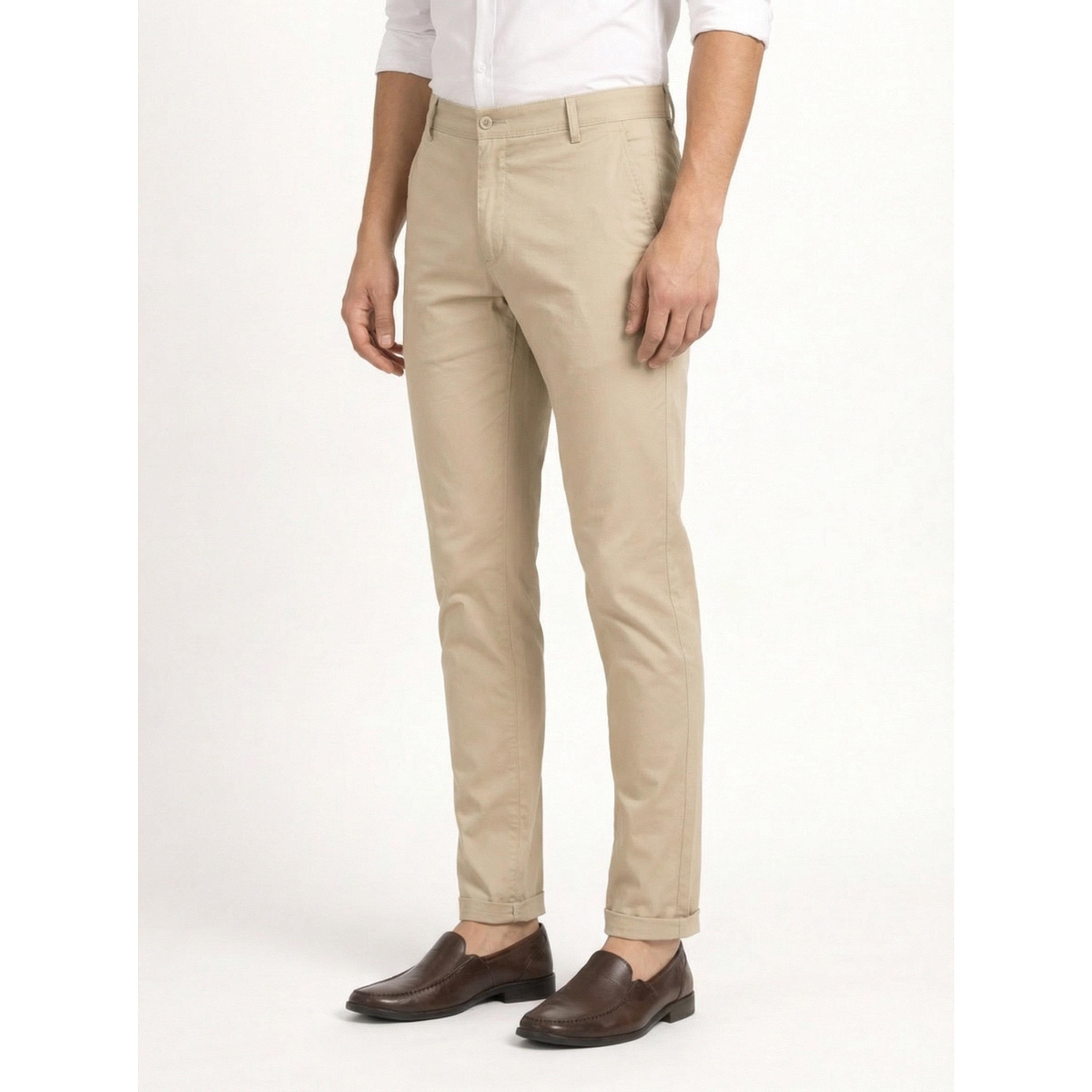 TURTLE X Styli Khaki Solid Structured Trousers-men-clothing-trousersandchinos-trousers-image-1