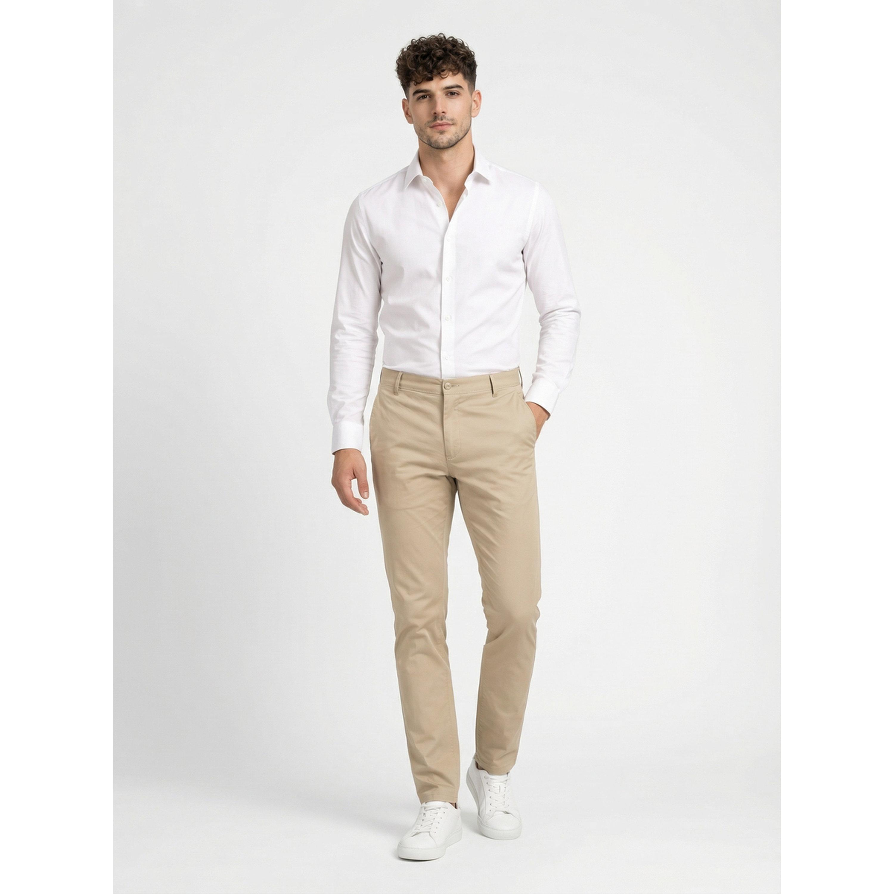 TURTLE X Styli Khaki Solid Structured Trousers-men-clothing-trousersandchinos-trousers-image-2