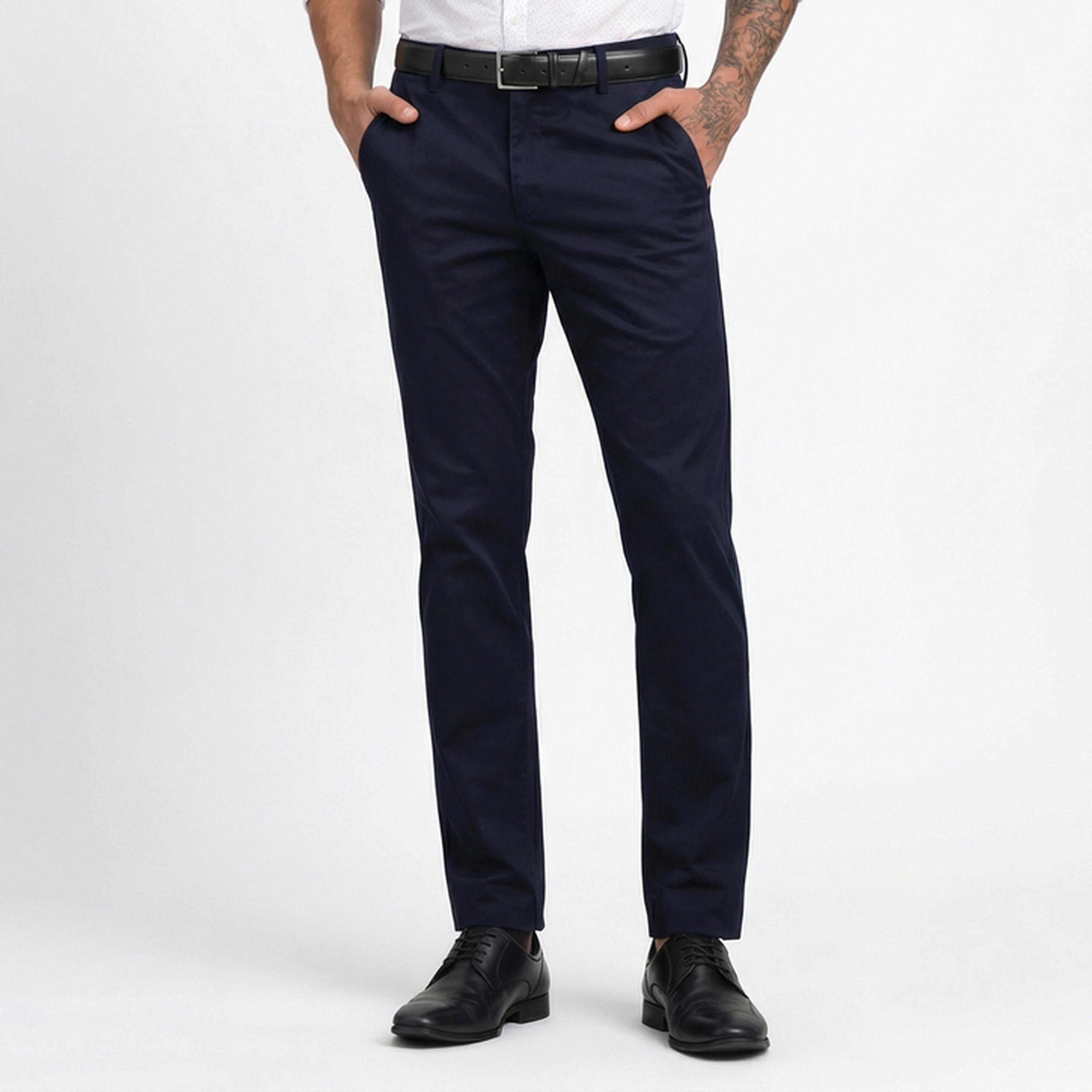 بنطال سادة بقصة هيكلية باللون الأزرق الداكن-men-clothing-trousersandchinos-trousers-image-1