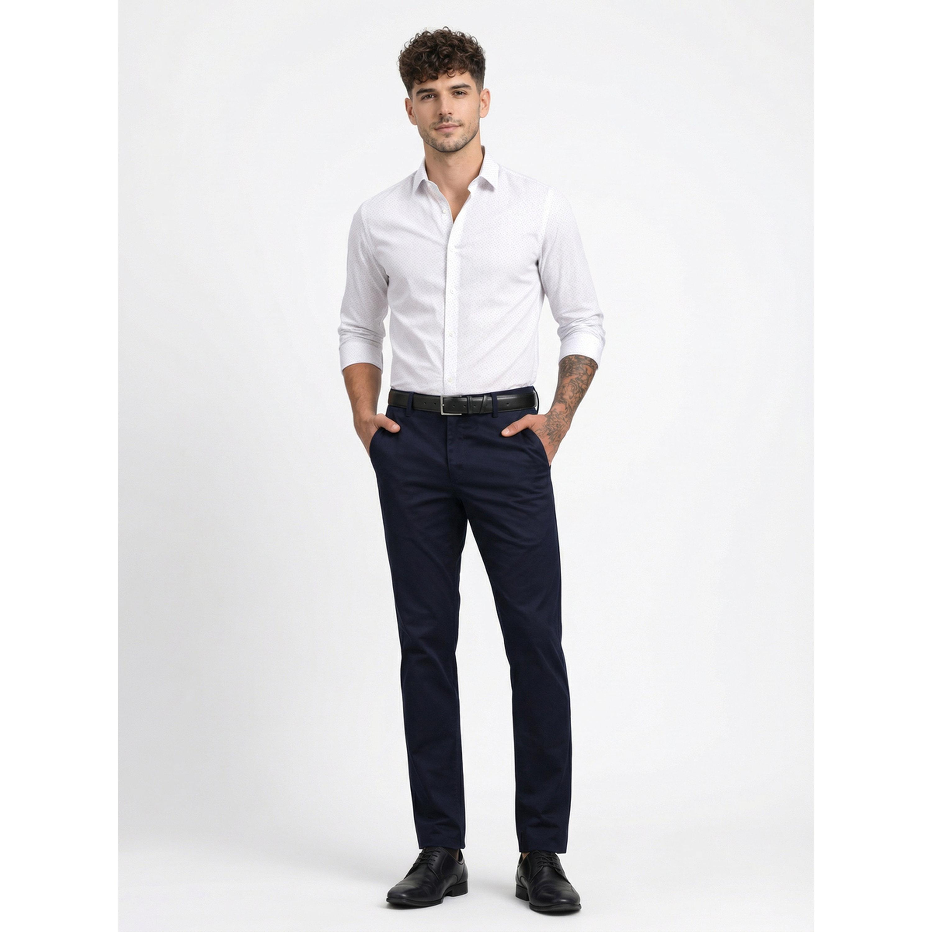 بنطال سادة بقصة هيكلية باللون الأزرق الداكن-men-clothing-trousersandchinos-trousers-image-2