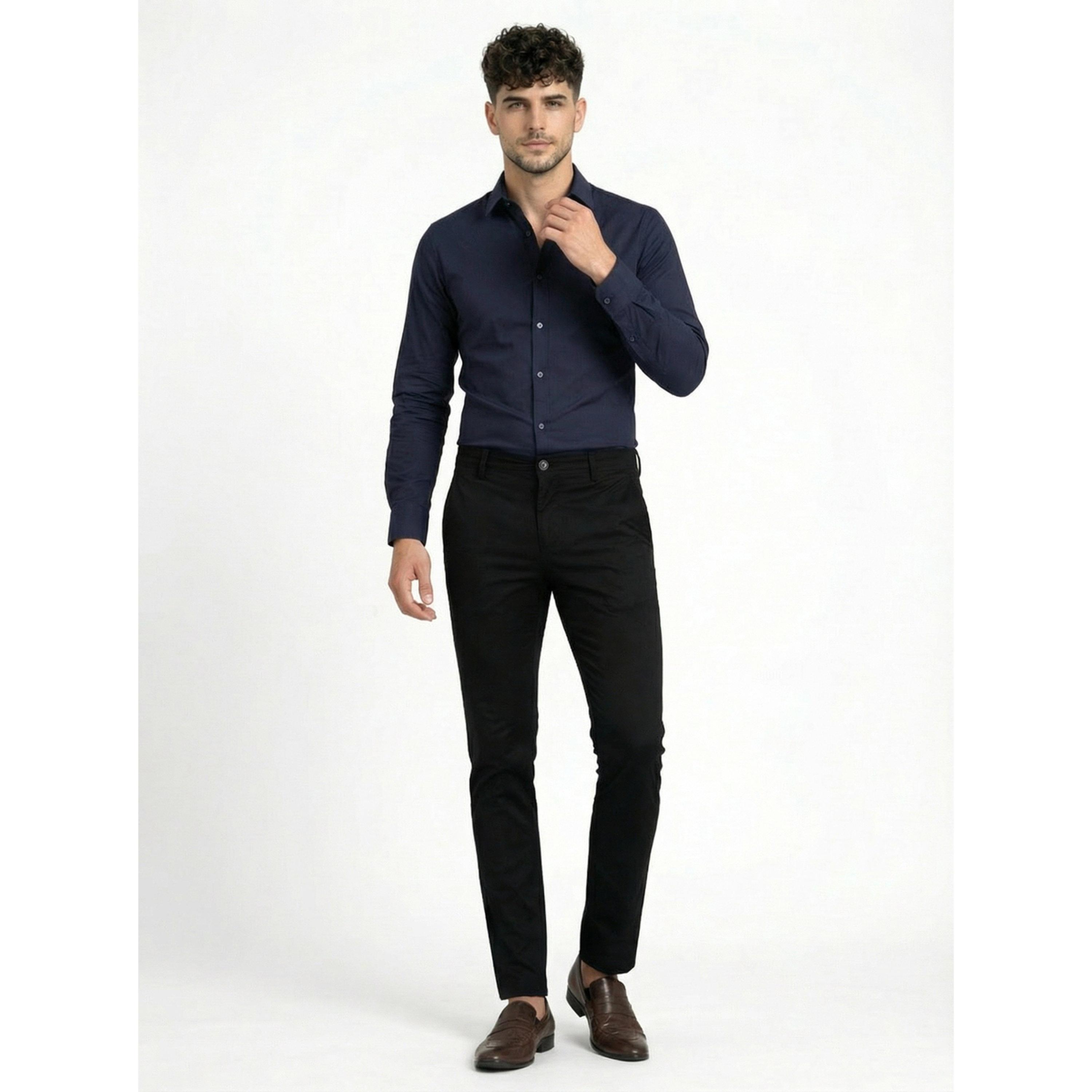 TURTLE X Styli Black Solid Structured Trousers-men-clothing-trousersandchinos-trousers-image-2