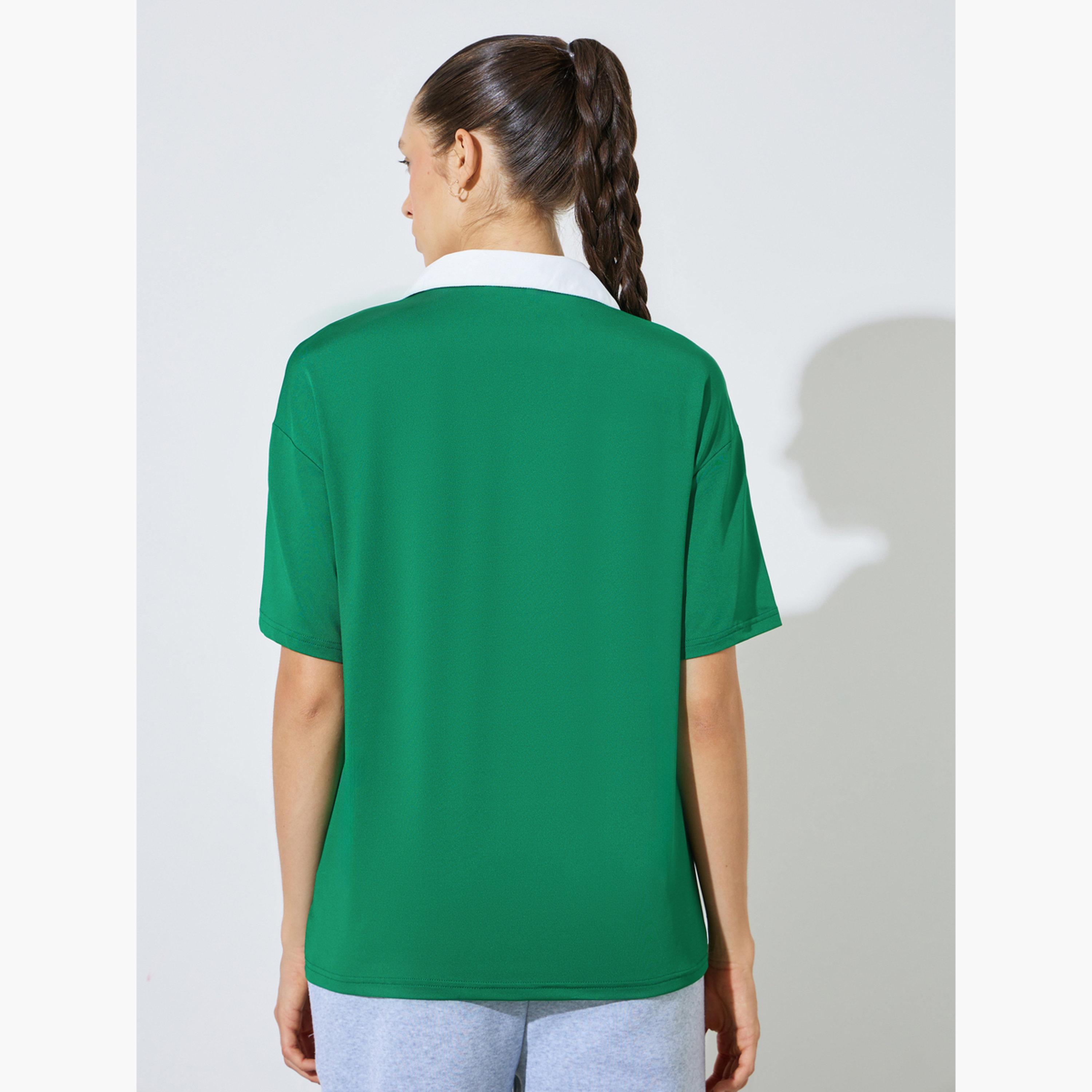 ستايلي - تيشيرت بولو أخضر واسع مفتوح الياقة-women-clothing-tshirts-image-4