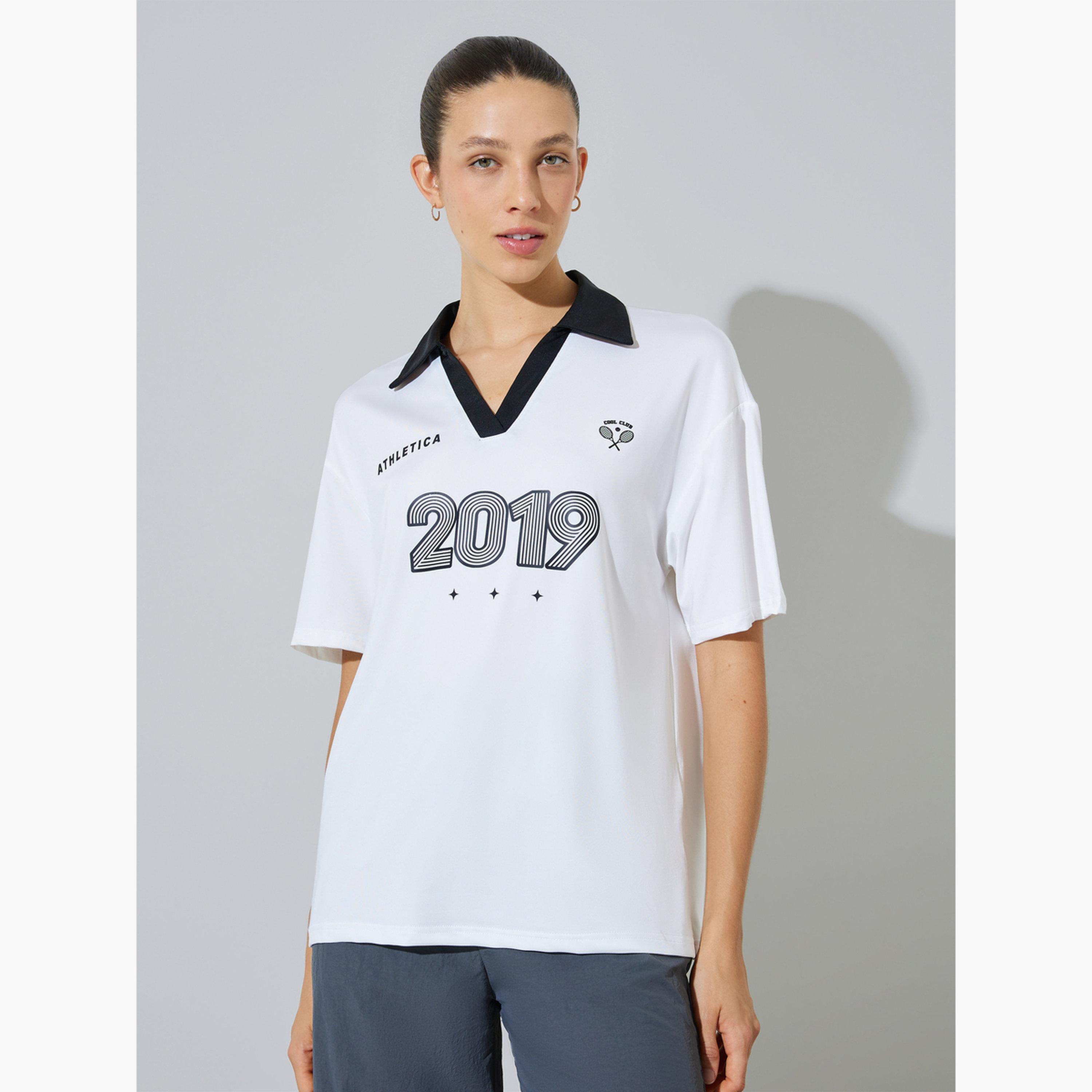 Styli White Open Collar Oversized Polo T-Shirt-women-clothing-tshirts-image-1