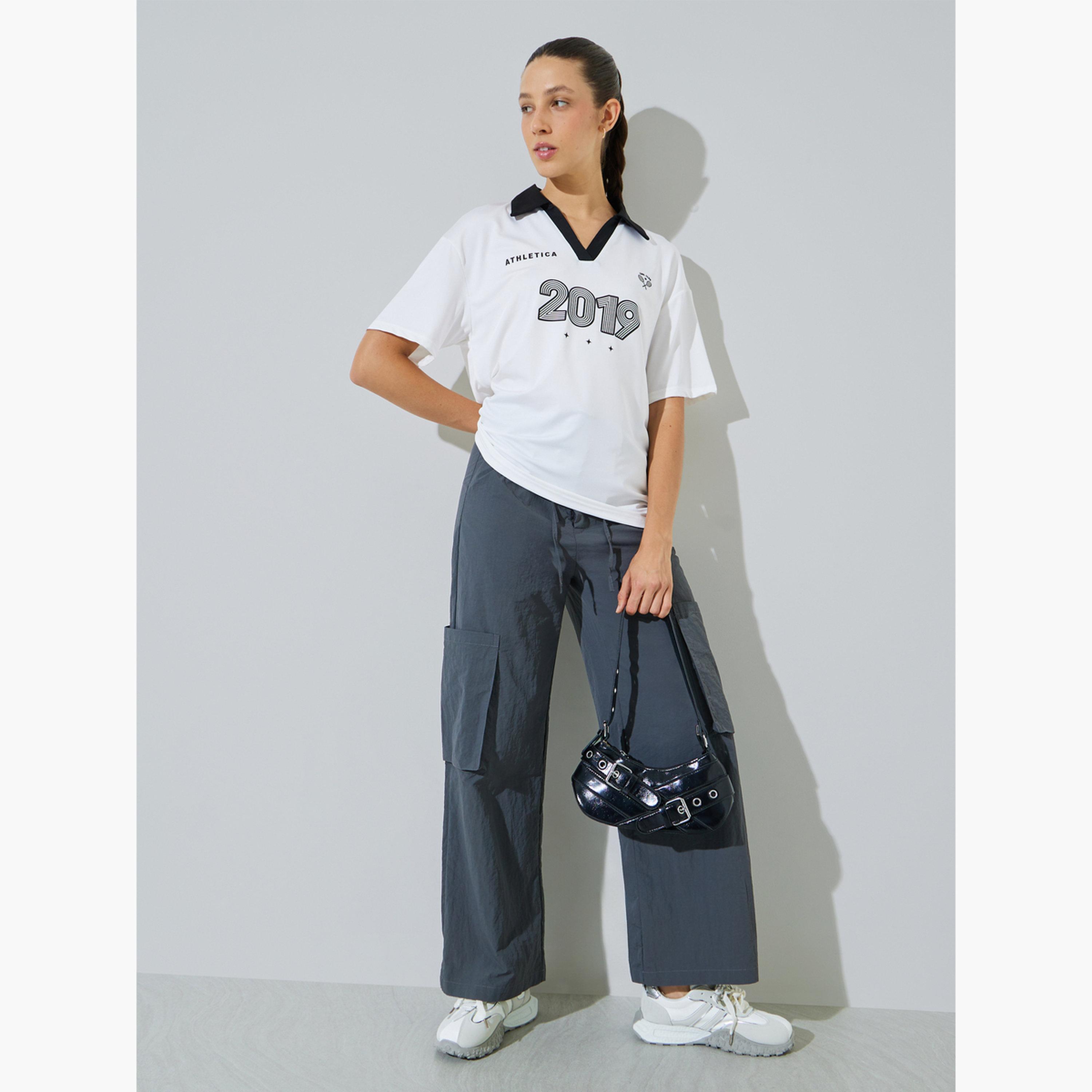 Styli White Open Collar Oversized Polo T-Shirt-women-clothing-tshirts-image-2