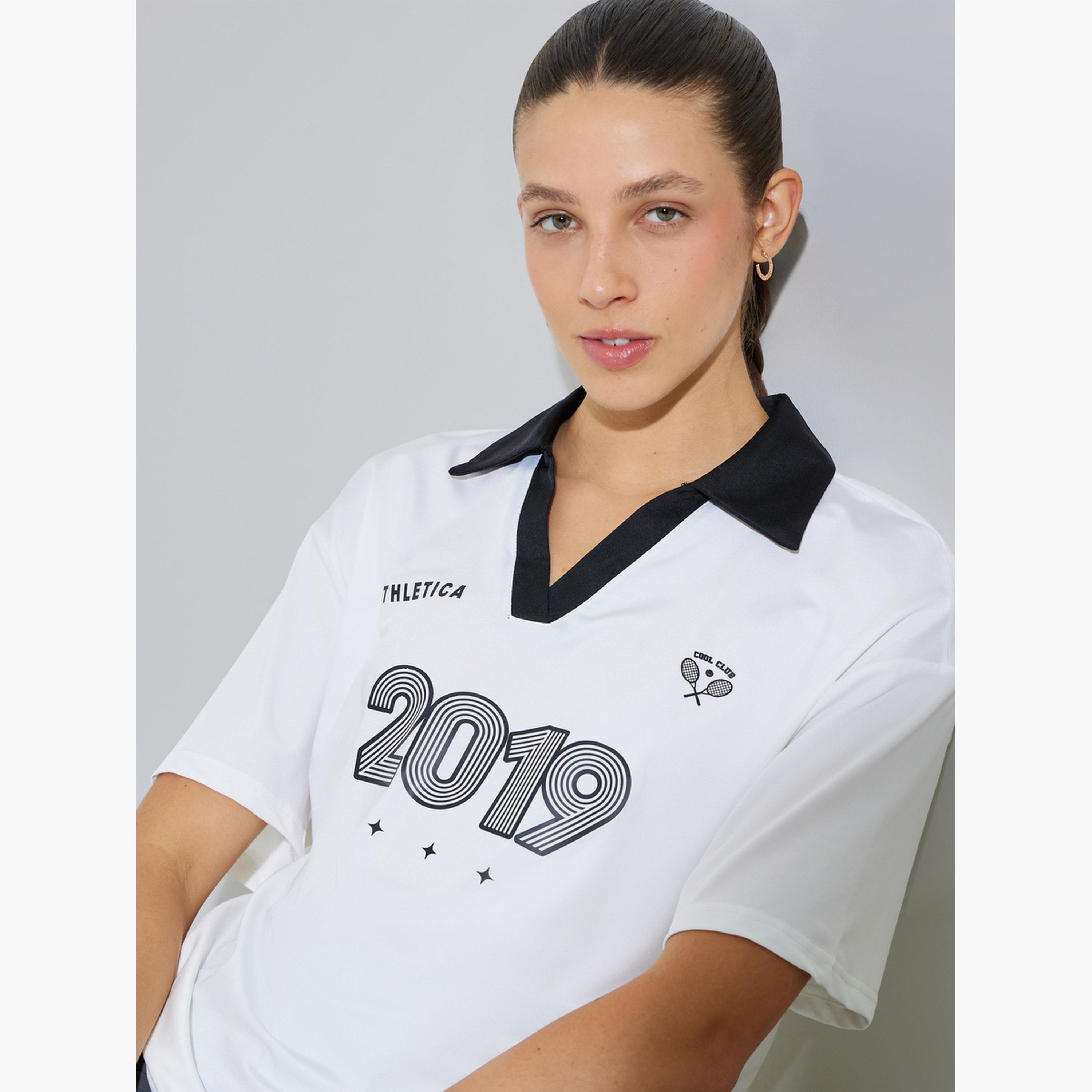Styli White Open Collar Oversized Polo T-Shirt-women-clothing-tshirts-image-3