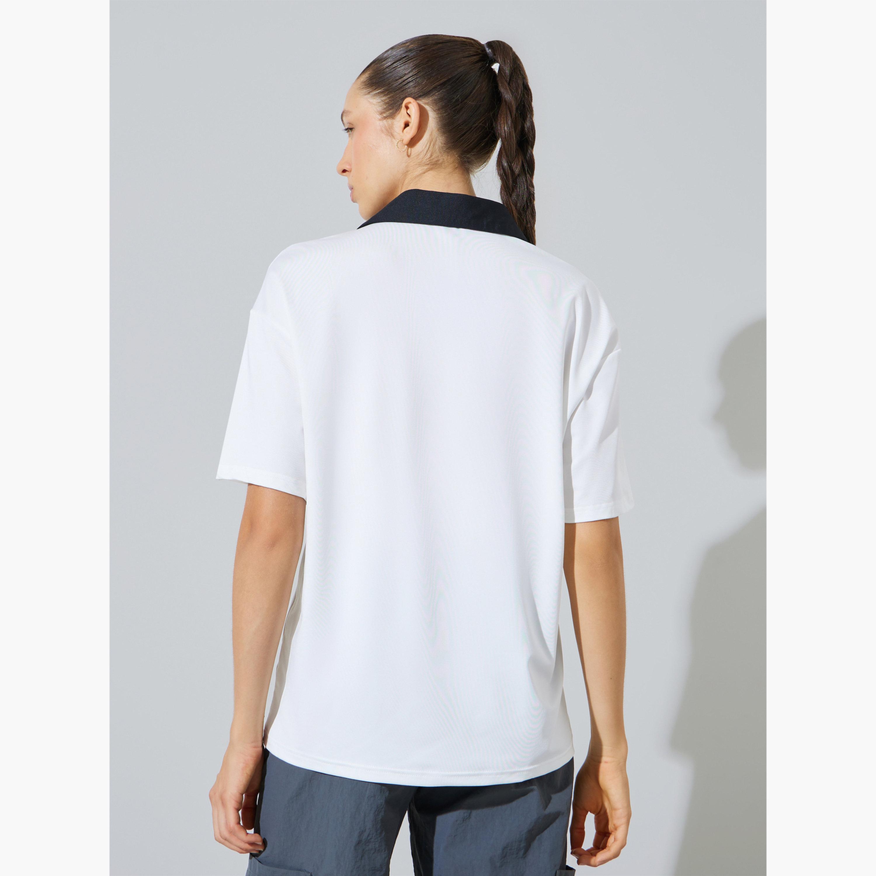 Styli White Open Collar Oversized Polo T-Shirt-women-clothing-tshirts-image-4