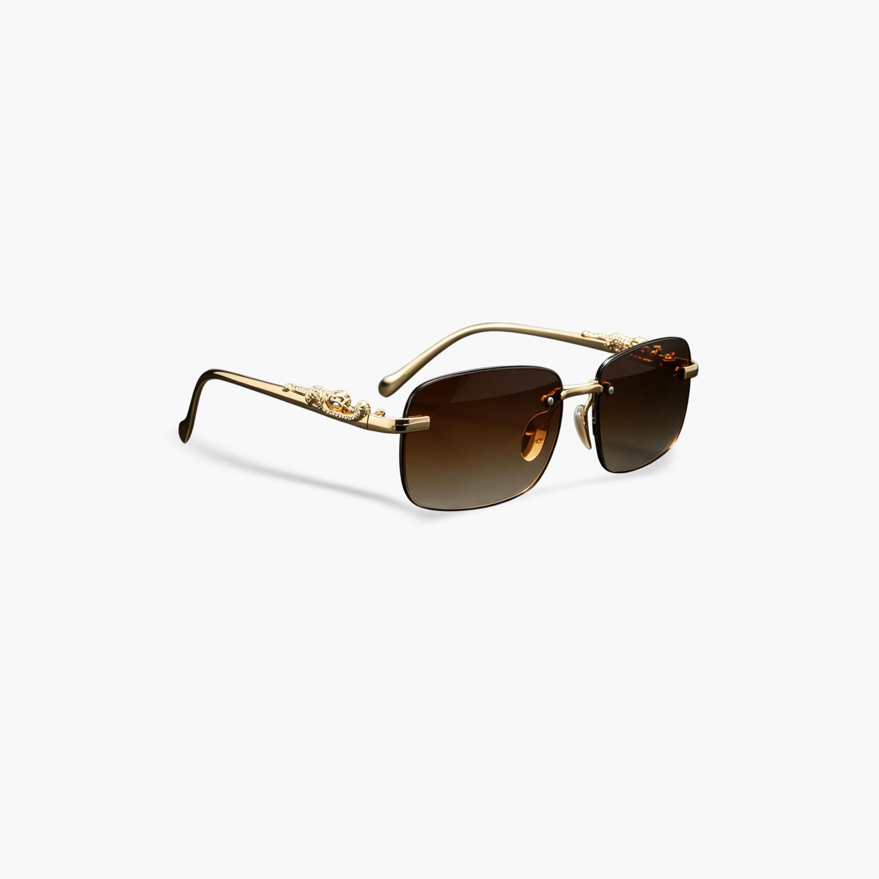 Take Two Tan Geometric Rimless Sunglasses with Gold Embellishments-women-sunglasses-image-1