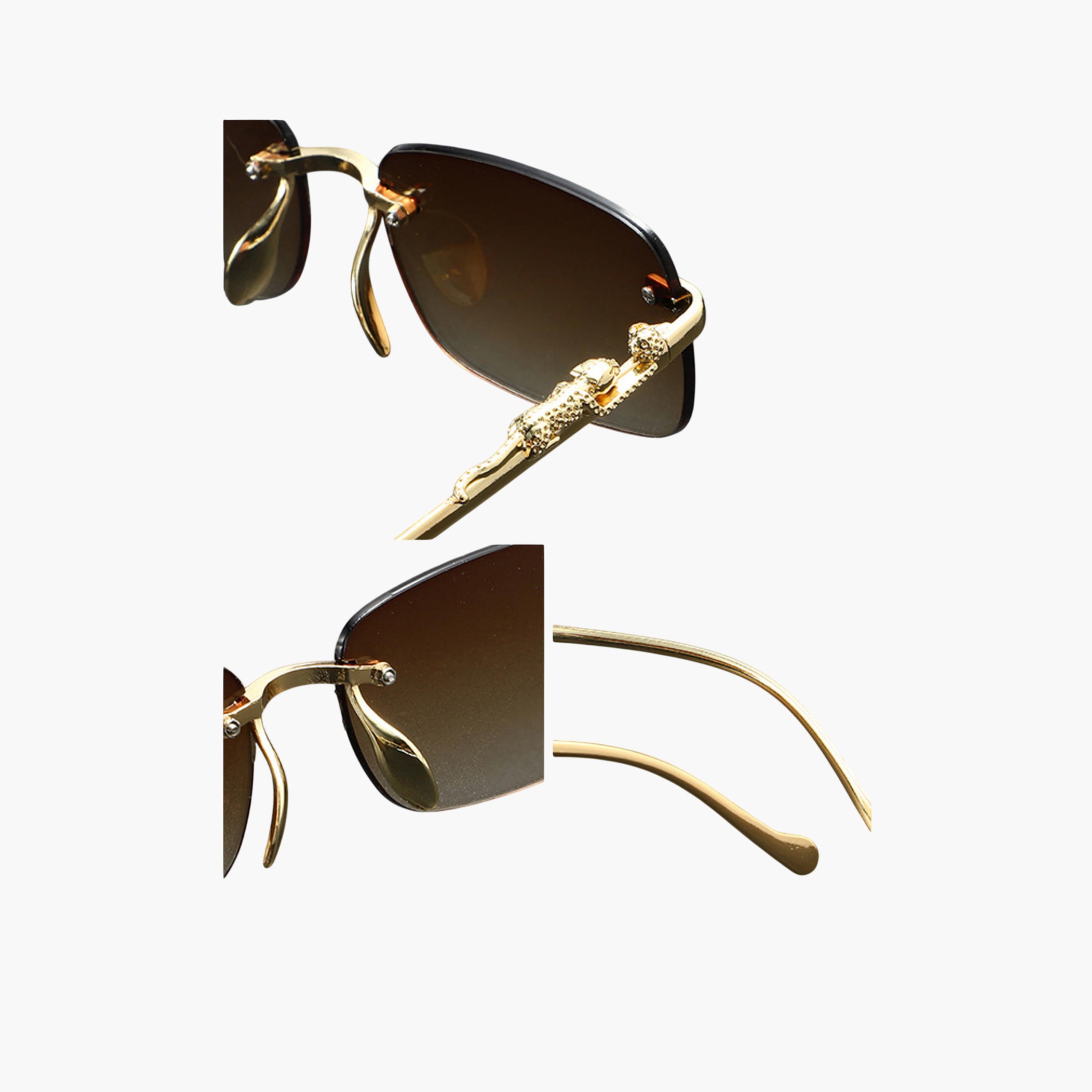Take Two Tan Geometric Rimless Sunglasses with Gold Embellishments-women-sunglasses-image-2