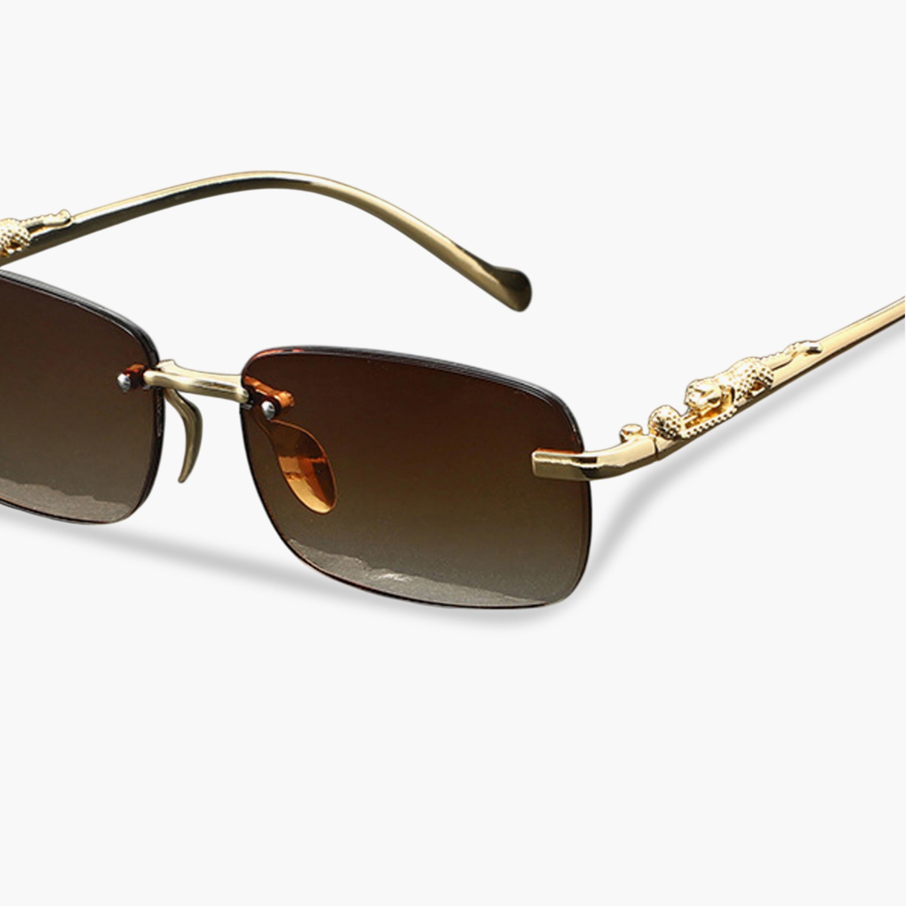 Take Two Tan Geometric Rimless Sunglasses with Gold Embellishments-women-sunglasses-image-5