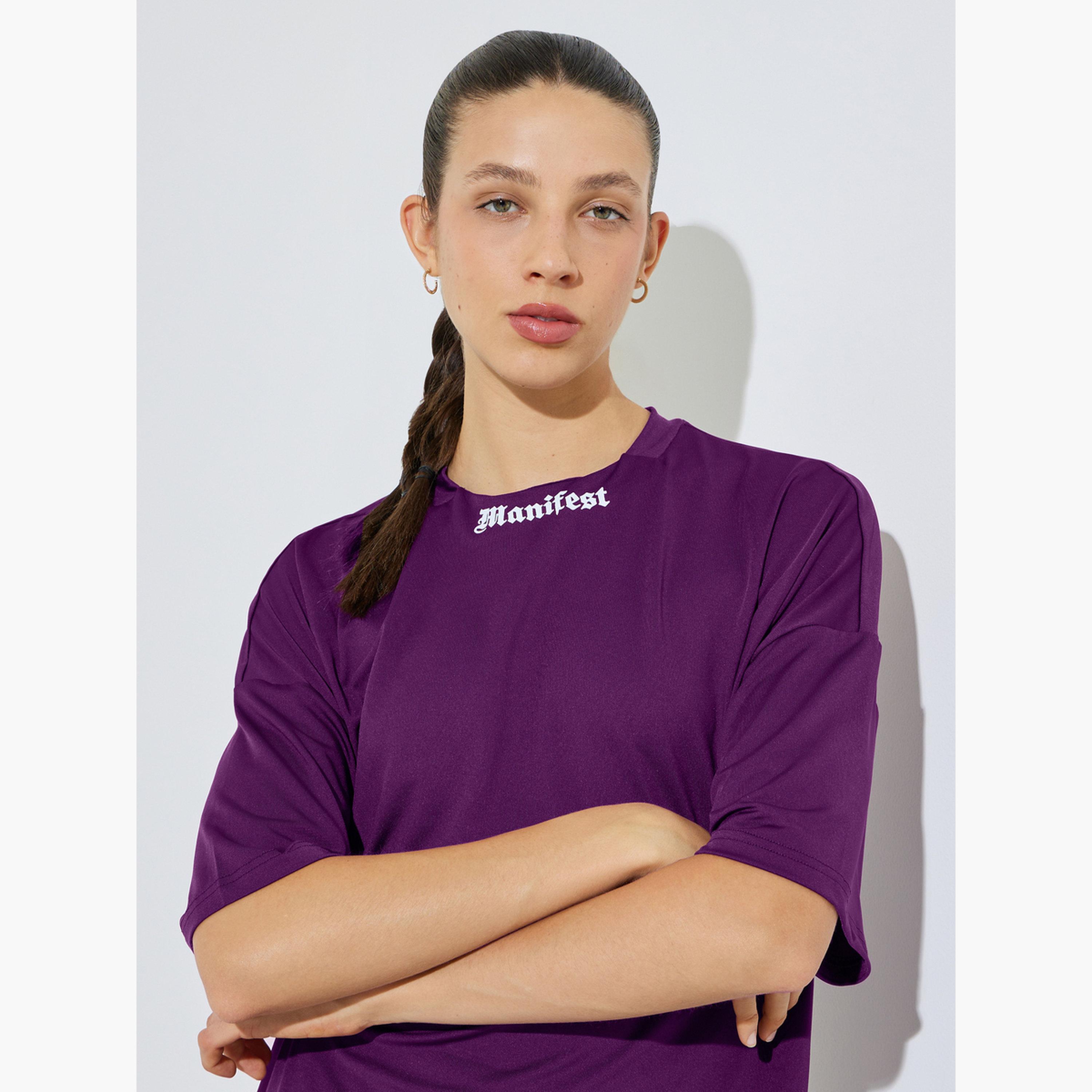 Styli Purple Boxy Fit T-Shirt with Neck Print-women-clothing-tshirts-image-3