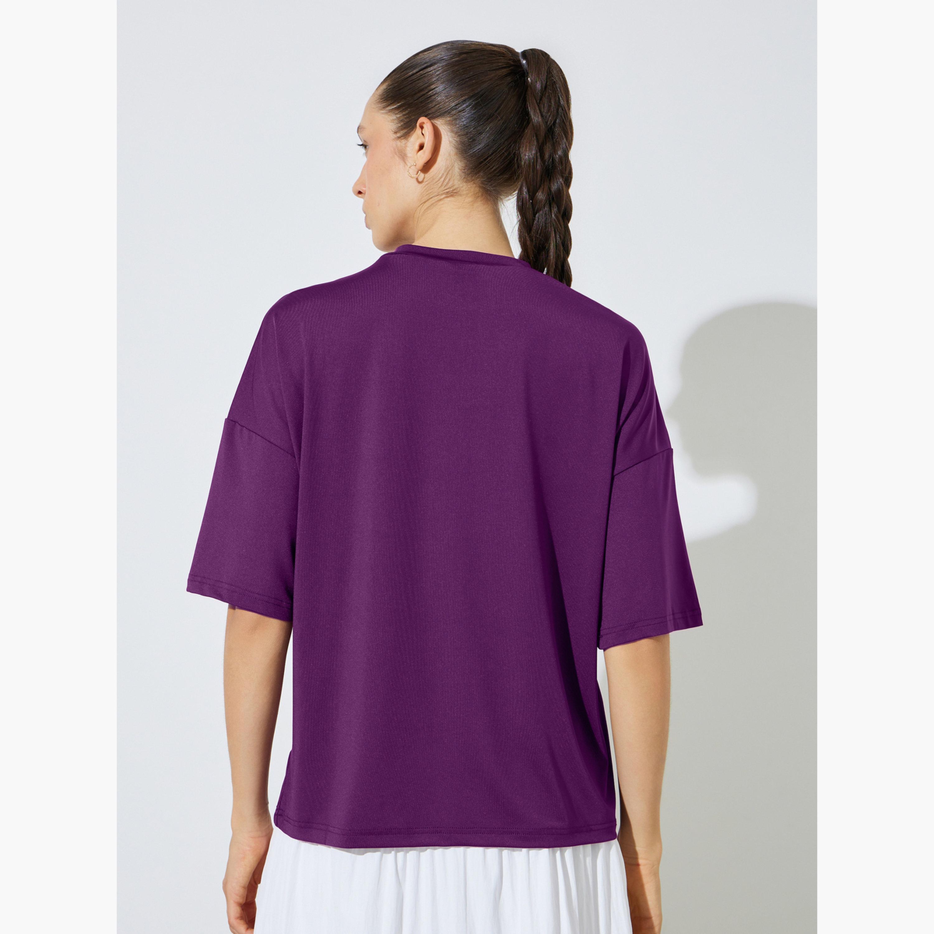 Styli Purple Boxy Fit T-Shirt with Neck Print-women-clothing-tshirts-image-4