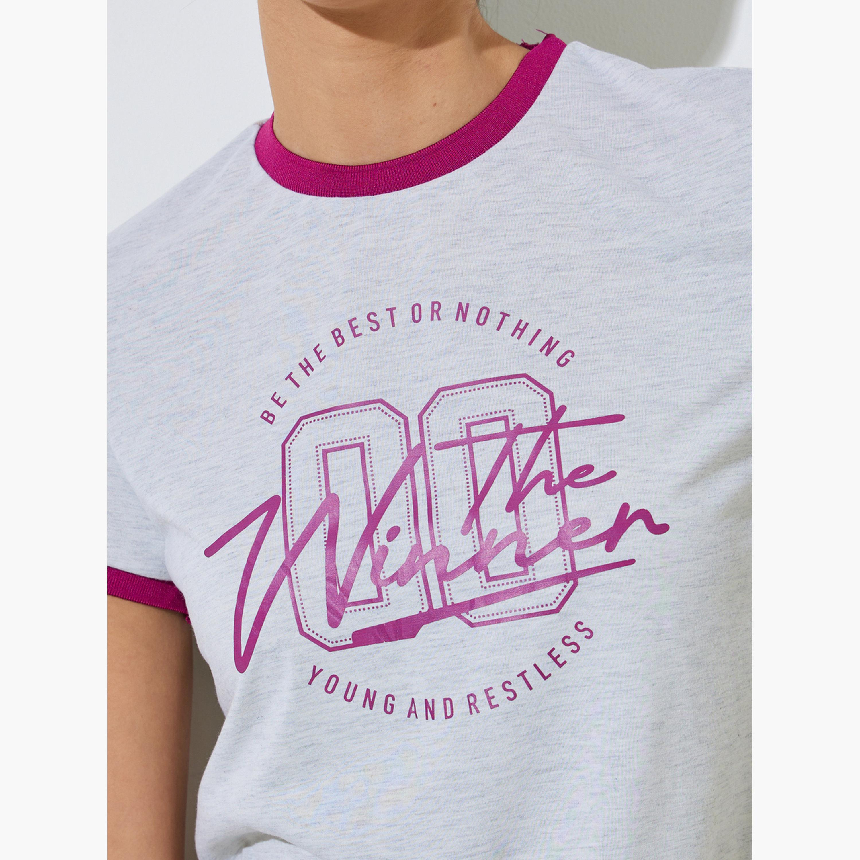 Styli Grey Slogan Print Ringer T-Shirt-women-clothing-tshirts-image-5