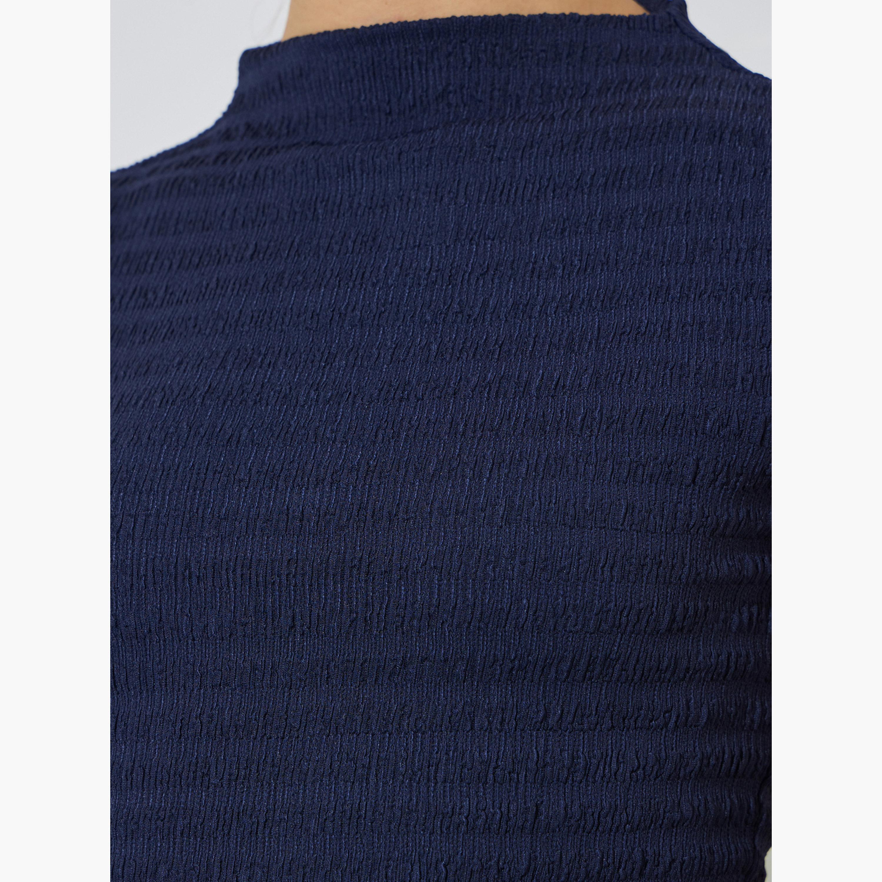 ستايلي - بلوزة داخلية ضيقة بياقة عالية منقوش باللون الأزرق الداكن-women-clothing-shirtsandblouses-blouses-image-5