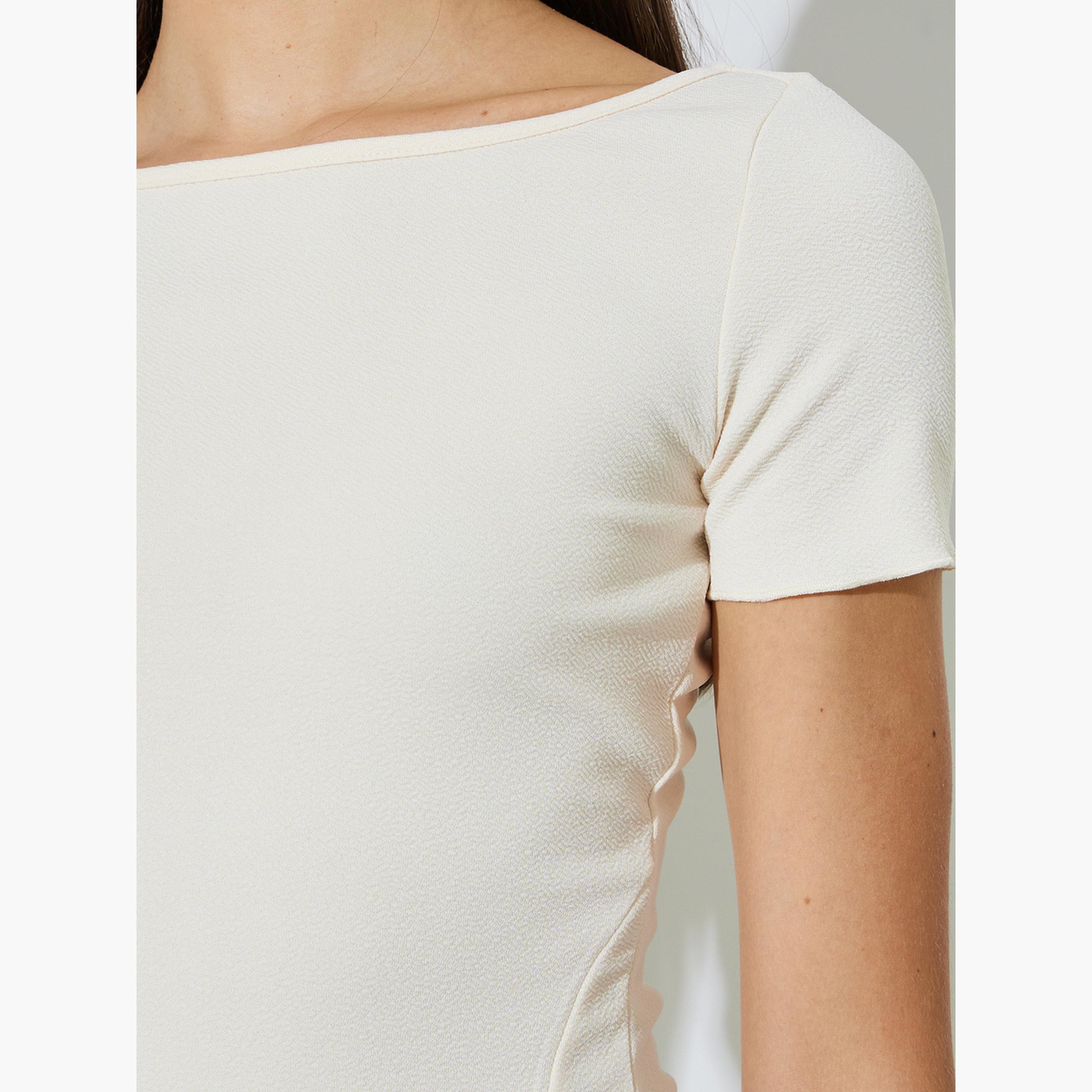 Styli Cream Boat Neck Fitted T-Shirt-women-clothing-tshirts-image-5