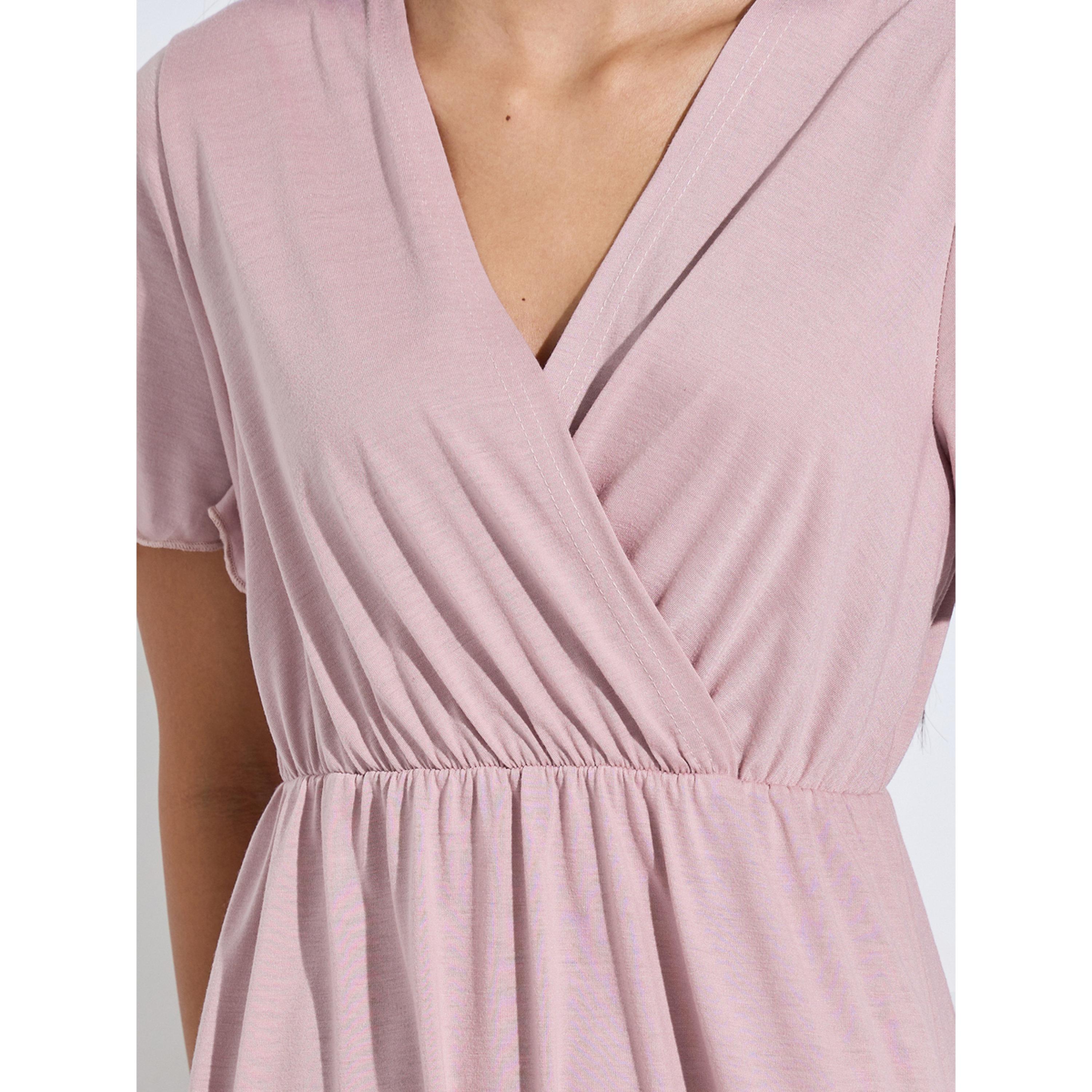 Styli Pink Solid Wrap Over Nightdress-women-clothing-nightwear-nighties-image-4